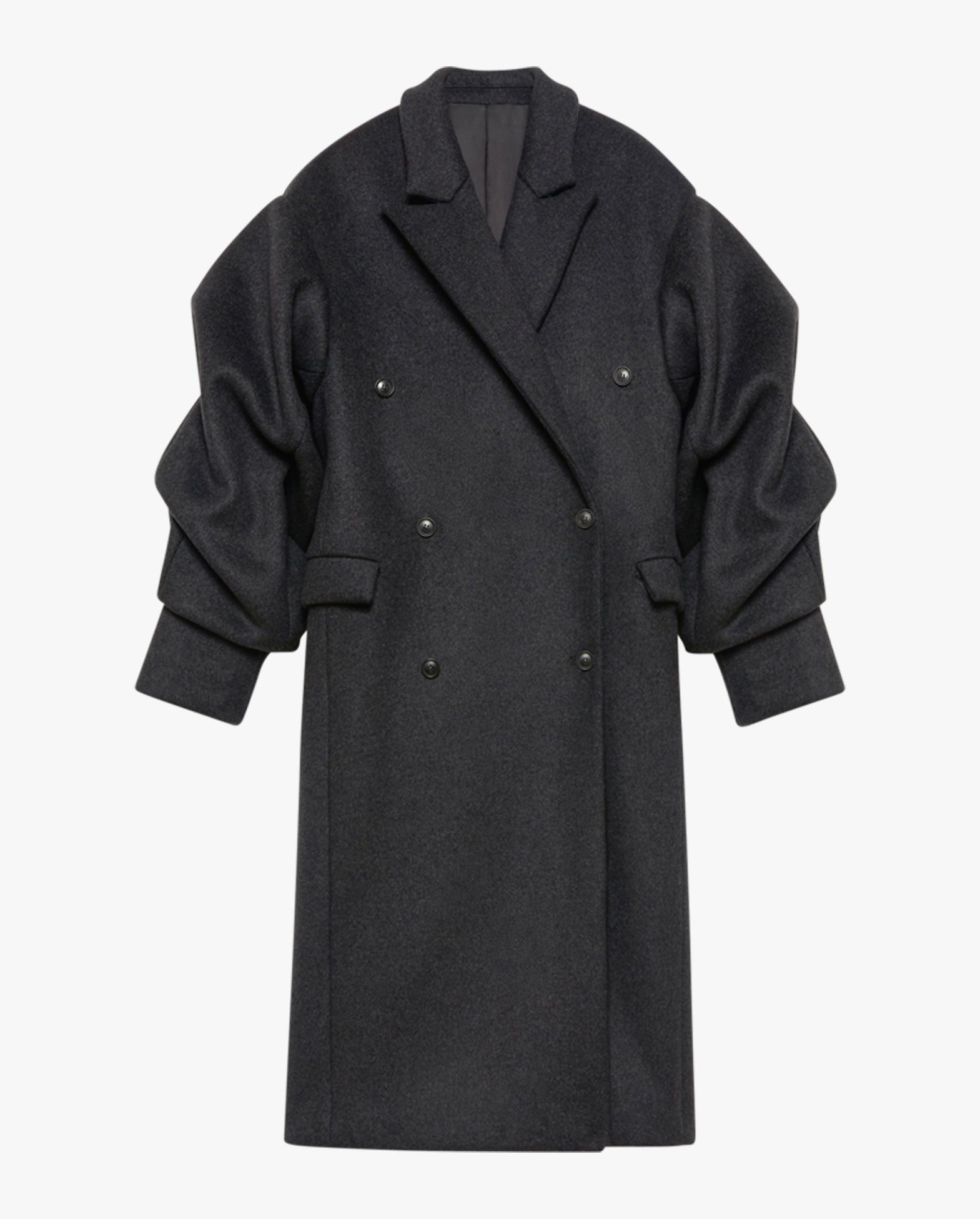 Pleated Sleeve Wool Coat