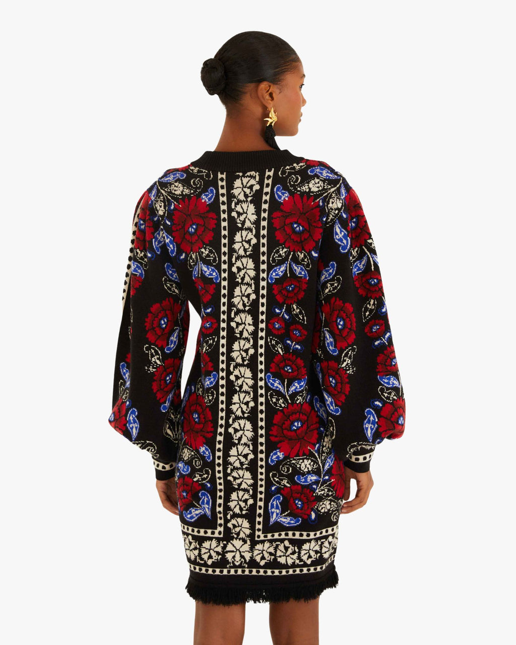 Floral Knit Dress with Puffed Sleeves