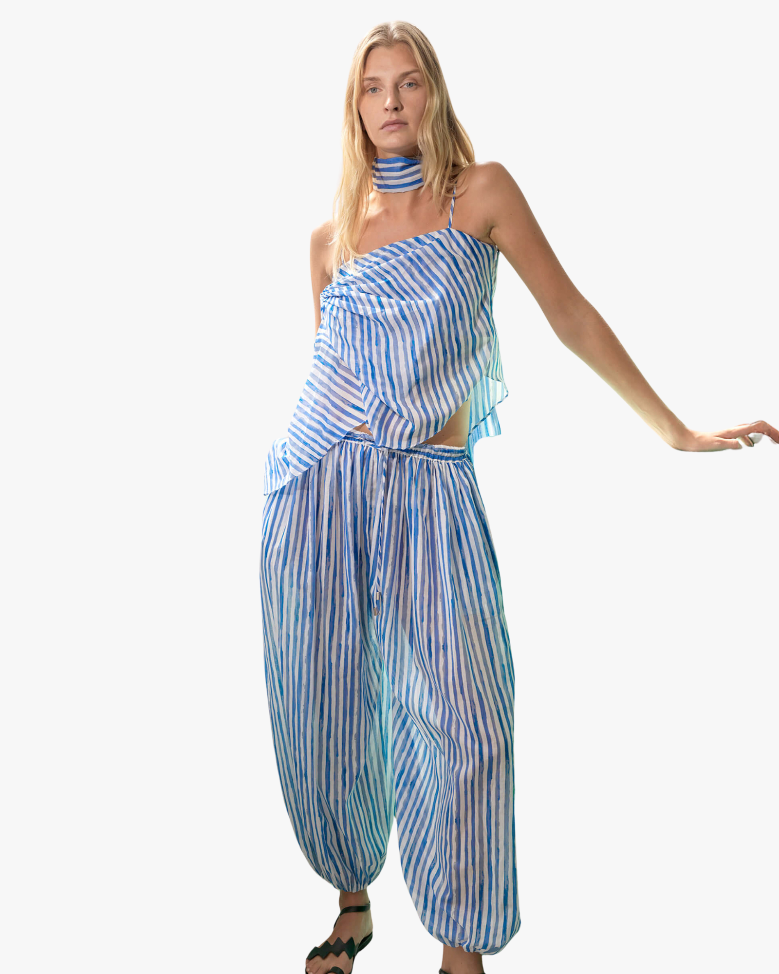 Petra Blue Stripe Barrel Pants