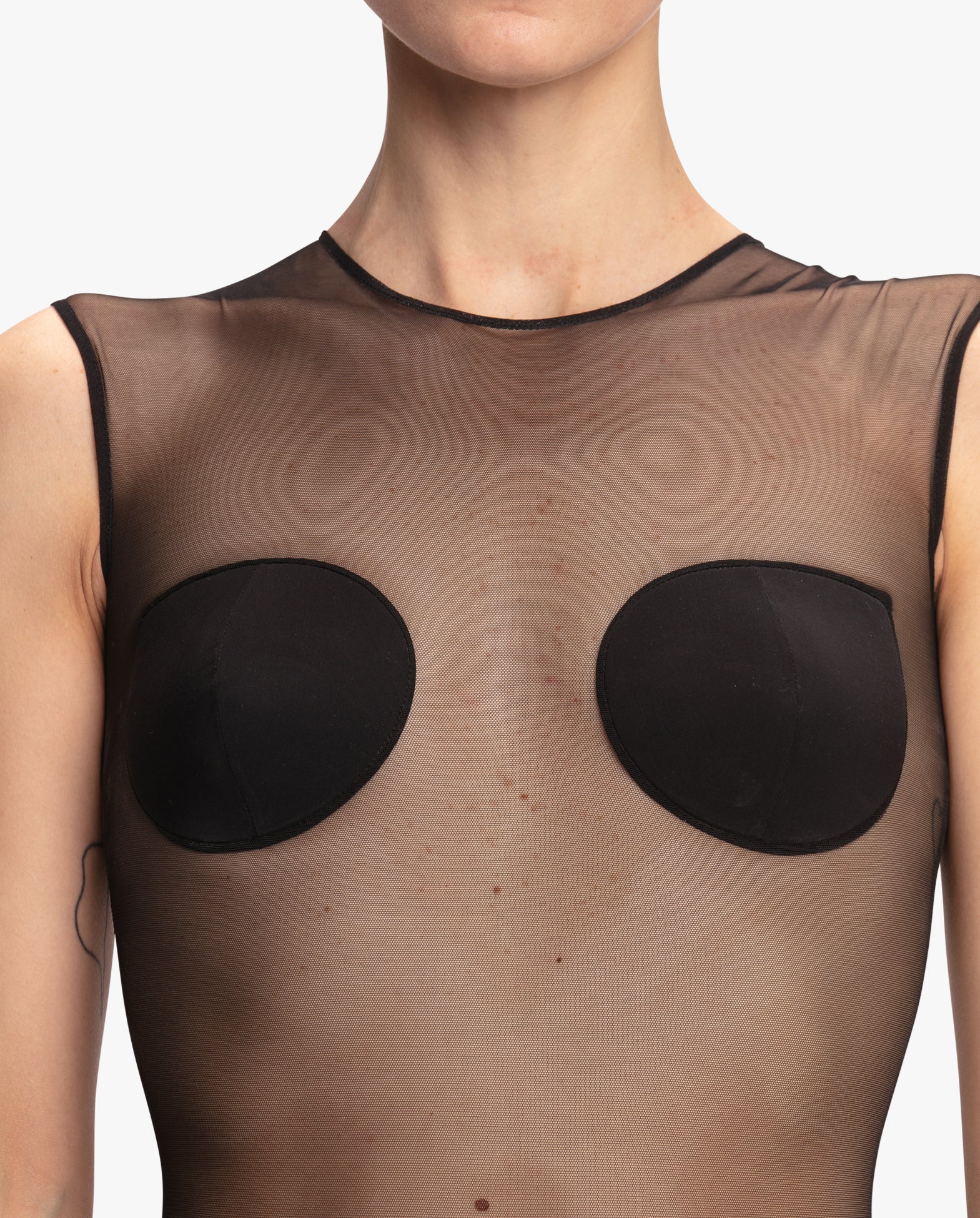 Sleeveless Sheer Bodysuit With Padded Bra