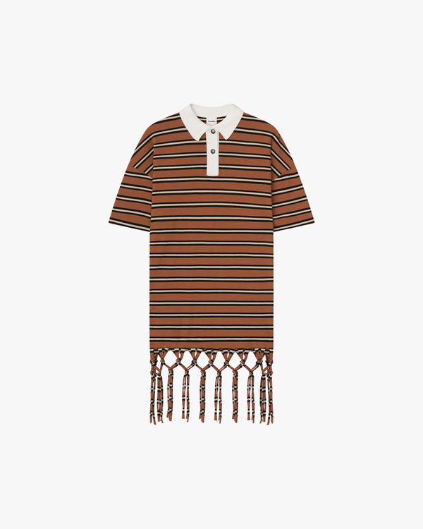 Benigna Striped Cotton Jersey Polo Dress in Tan