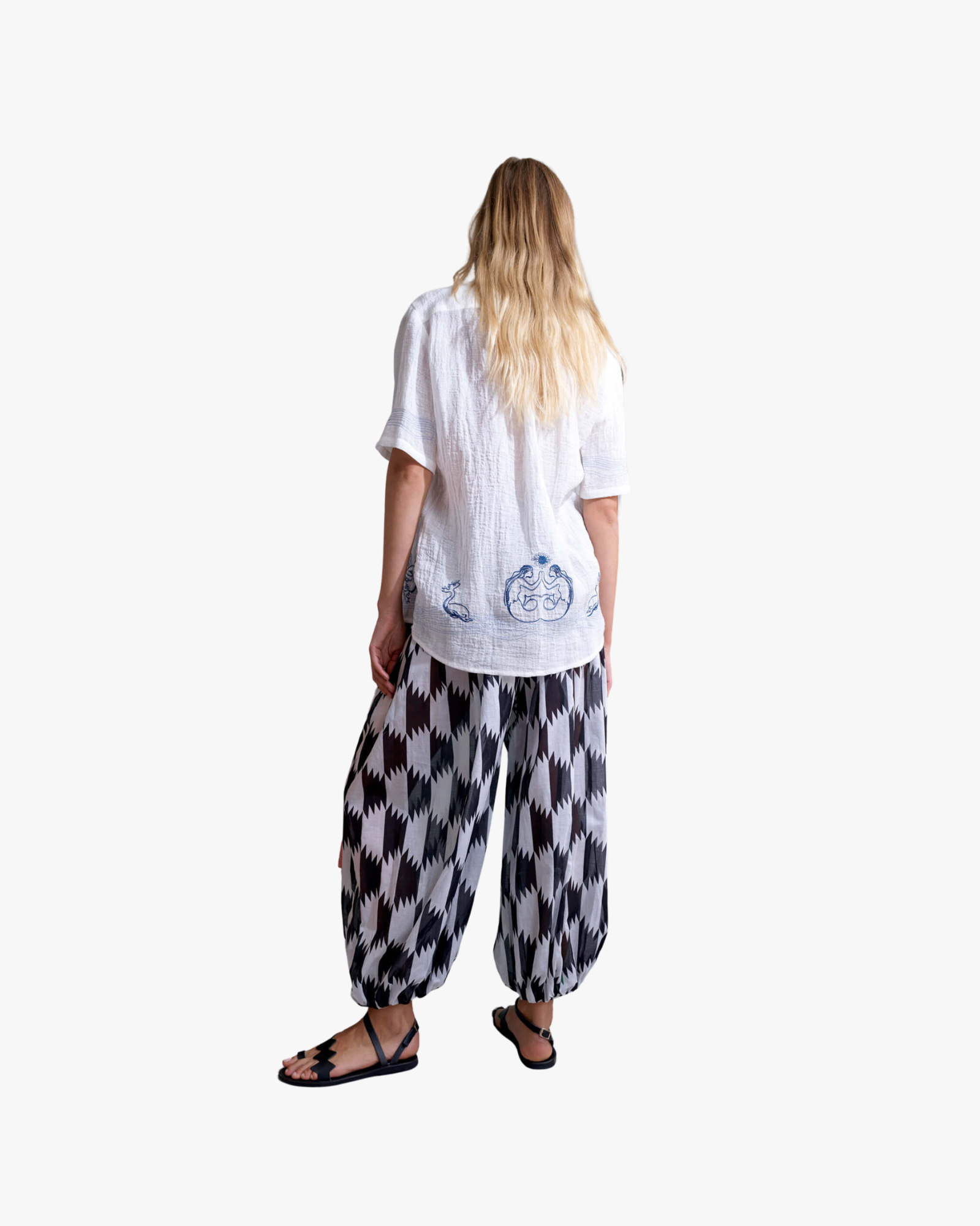 Petra Black & White Geometric Barrel Pants