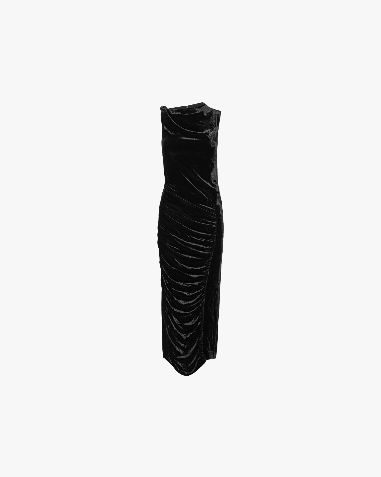 Velvet Ruched Midi Dress Black