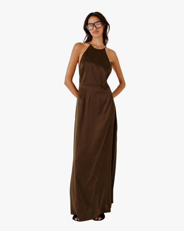 Cata Halterneck Gown Espresso