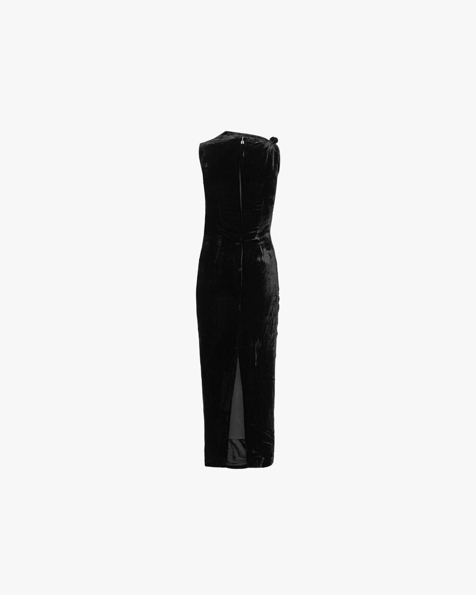 Velvet Ruched Midi Dress Black