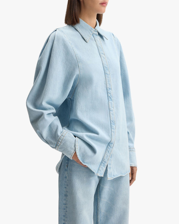 Sculpted Sleeve Denim Shirt Brushed Light Blue