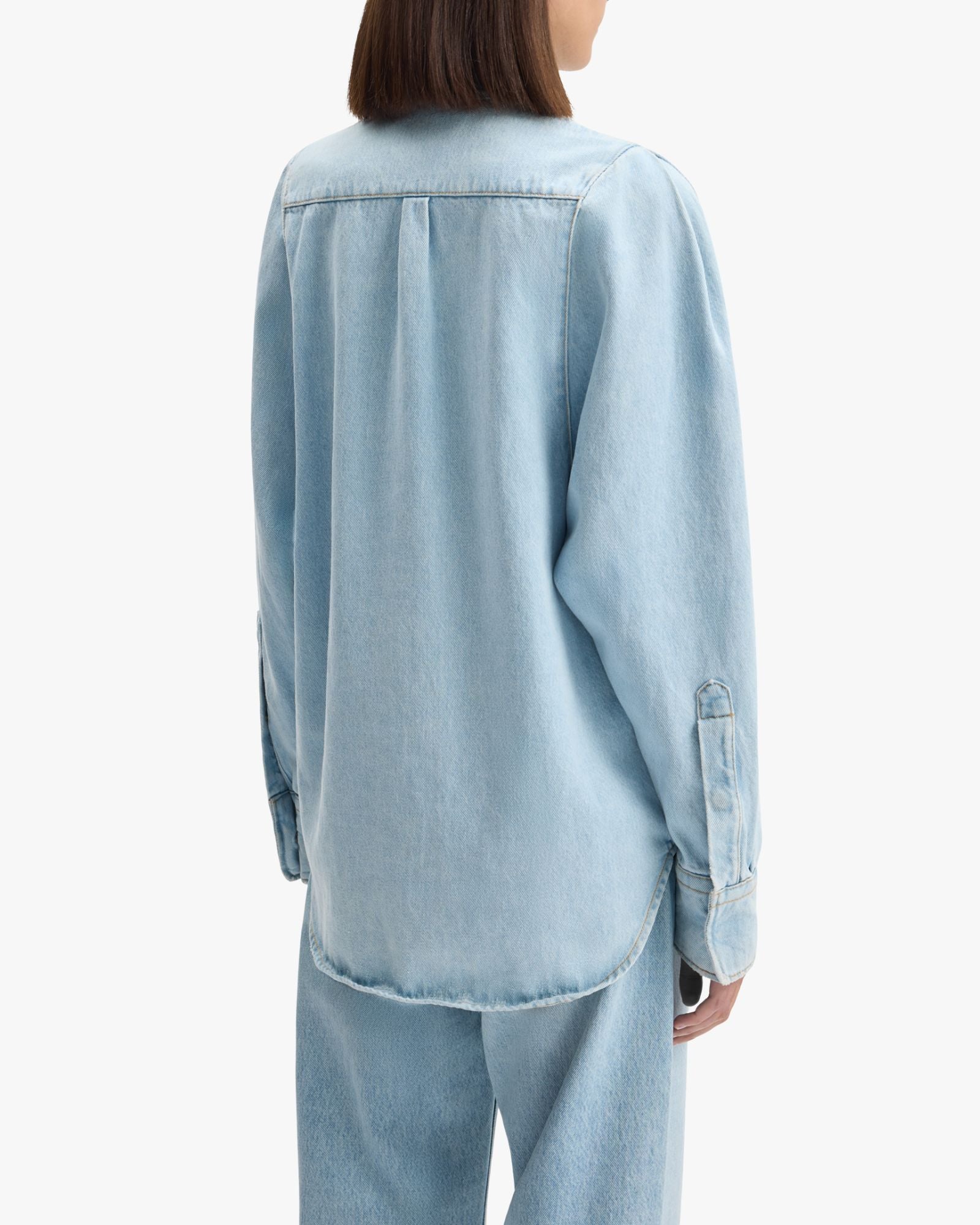Sculpted Sleeve Denim Shirt Brushed Light Blue