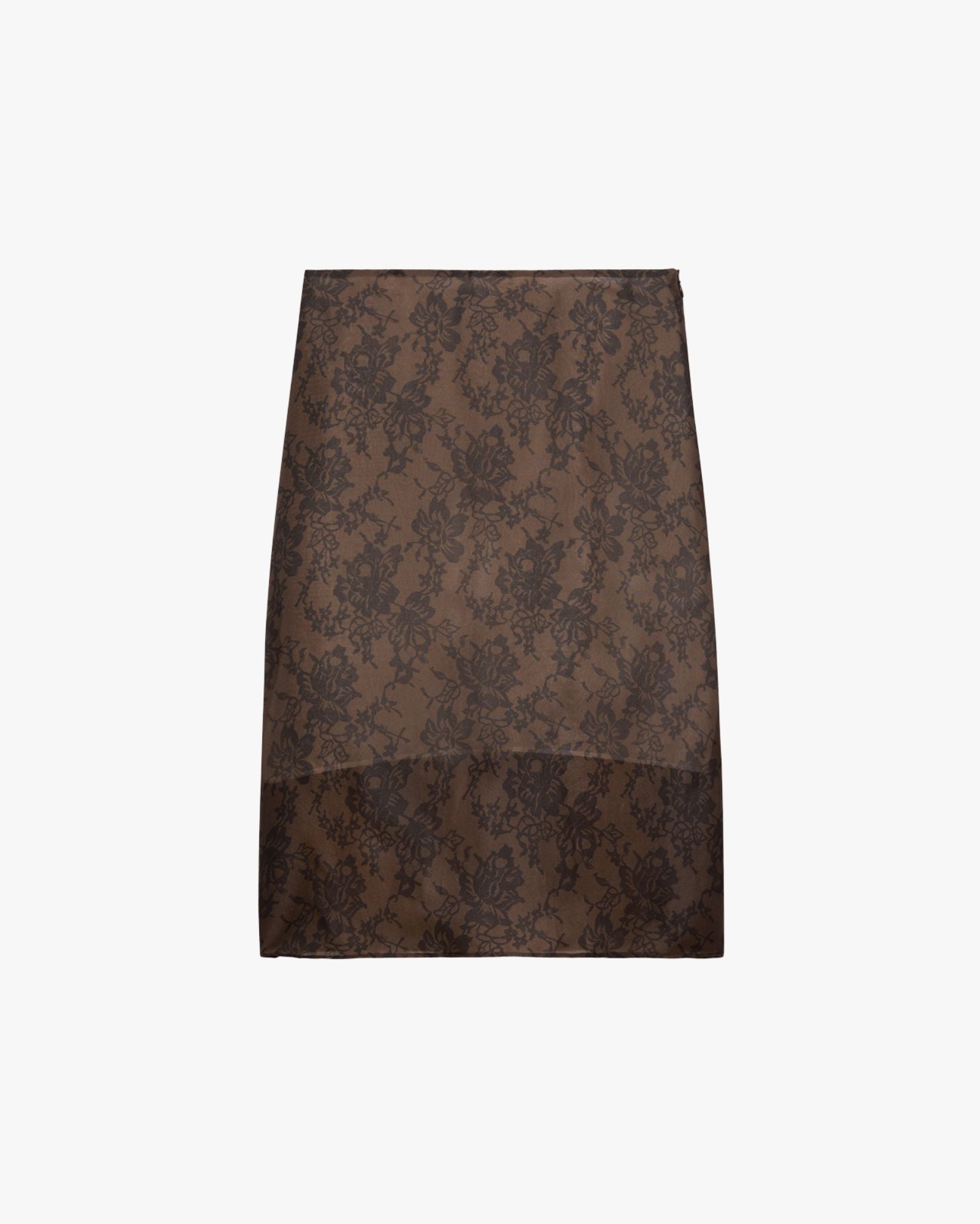 Lace Print Organza Skirt Tobacco