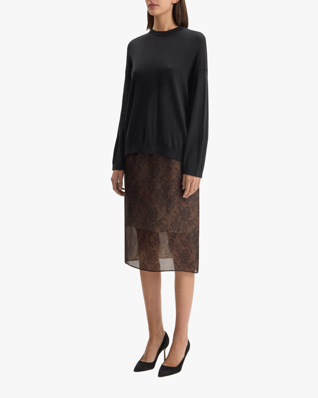 Lace Print Organza Skirt Tobacco