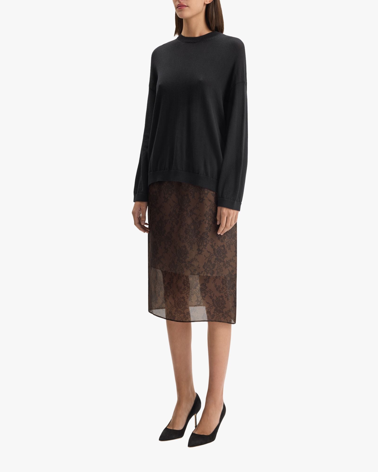 Lace Print Organza Skirt Tobacco