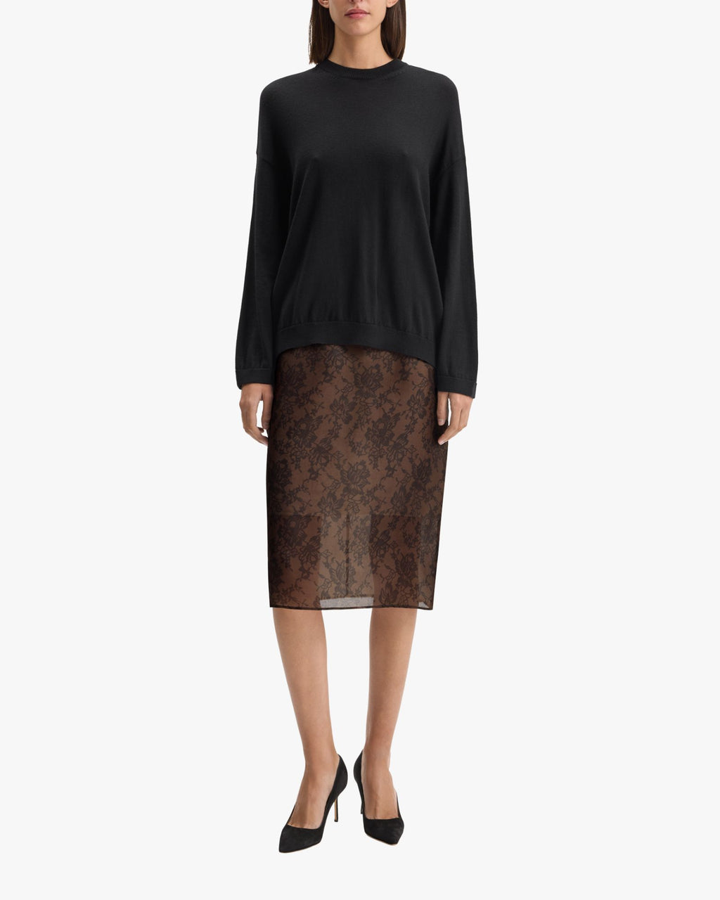 Lace Print Organza Skirt Tobacco