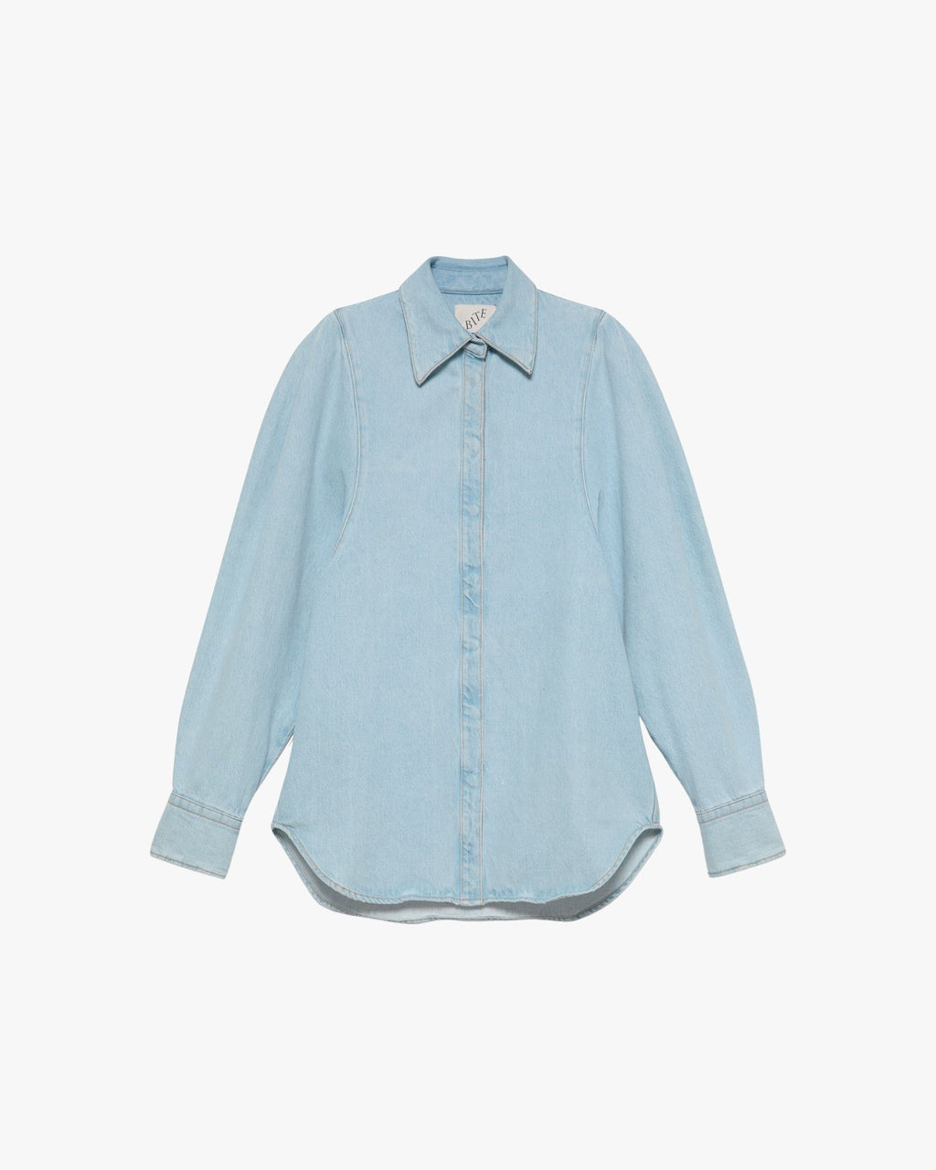 Sculpted Sleeve Denim Shirt Brushed Light Blue