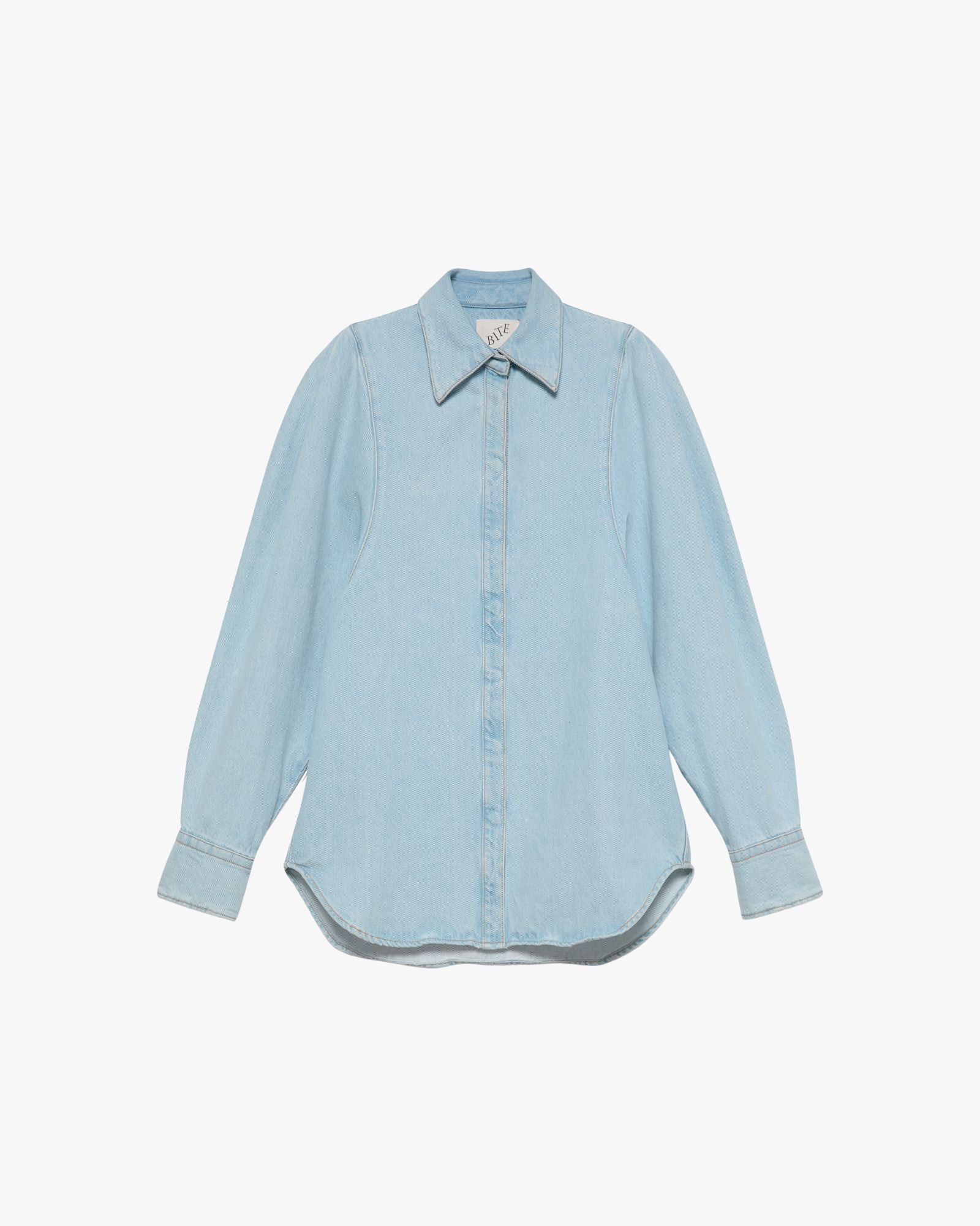 Sculpted Sleeve Denim Shirt Brushed Light Blue