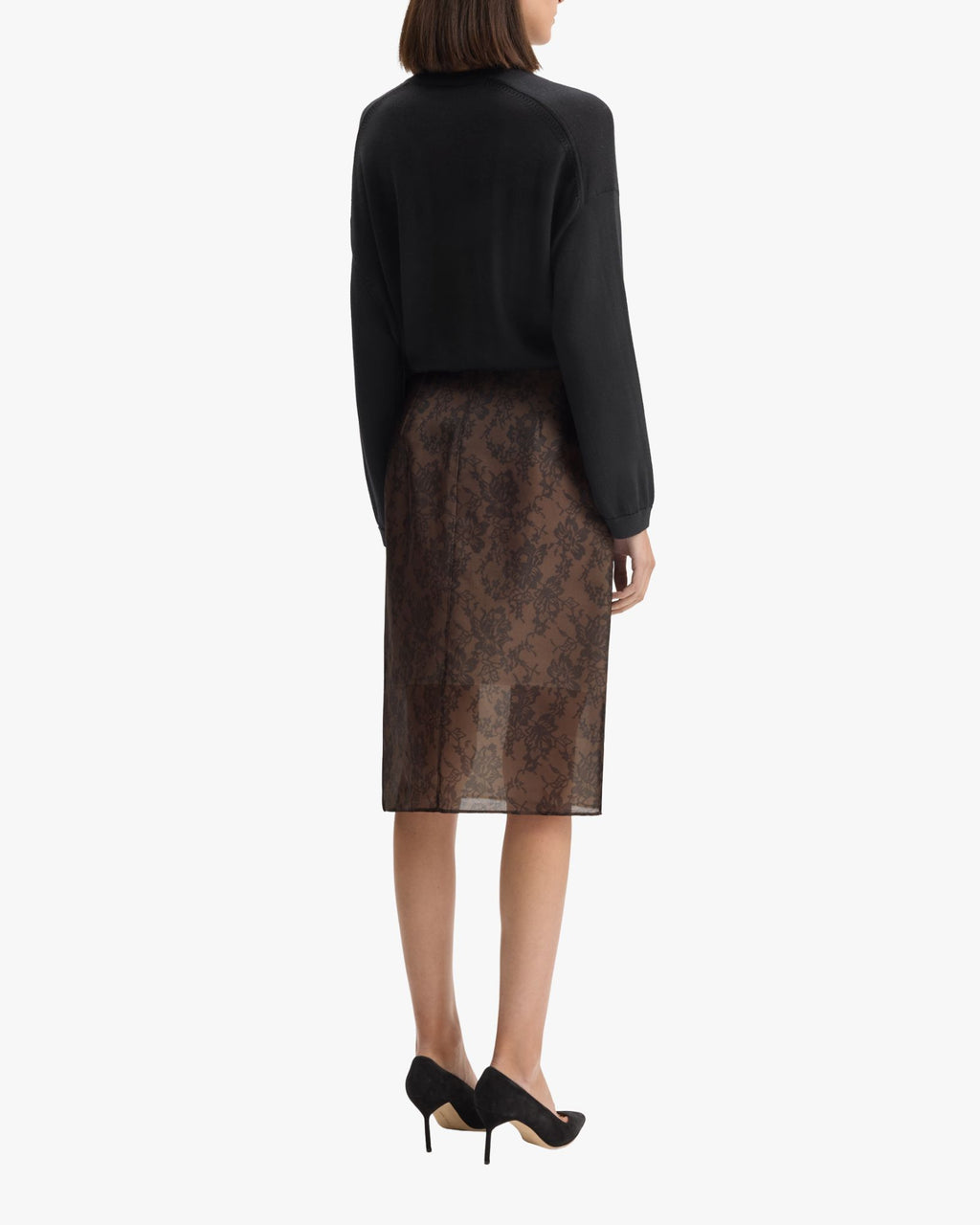 Lace Print Organza Skirt Tobacco