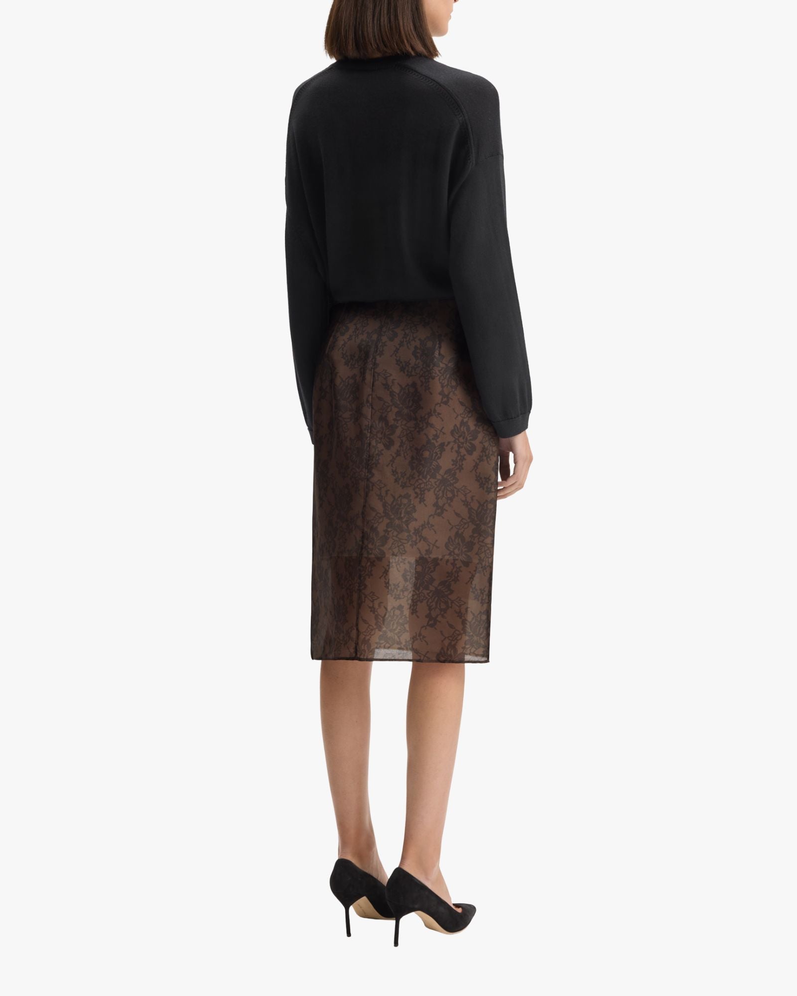 Lace Print Organza Skirt Tobacco