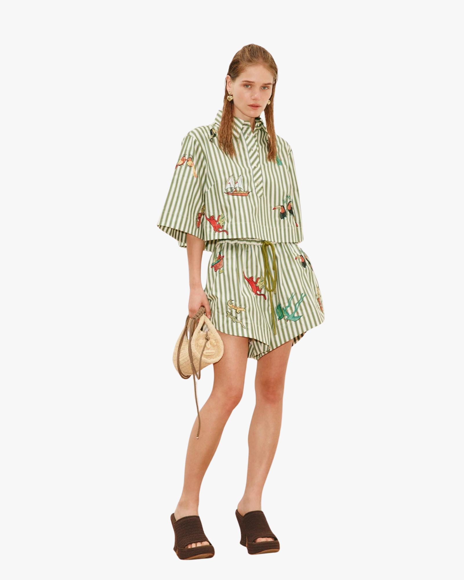 Bisou Embroidered Relaxed Fit Short Stripe