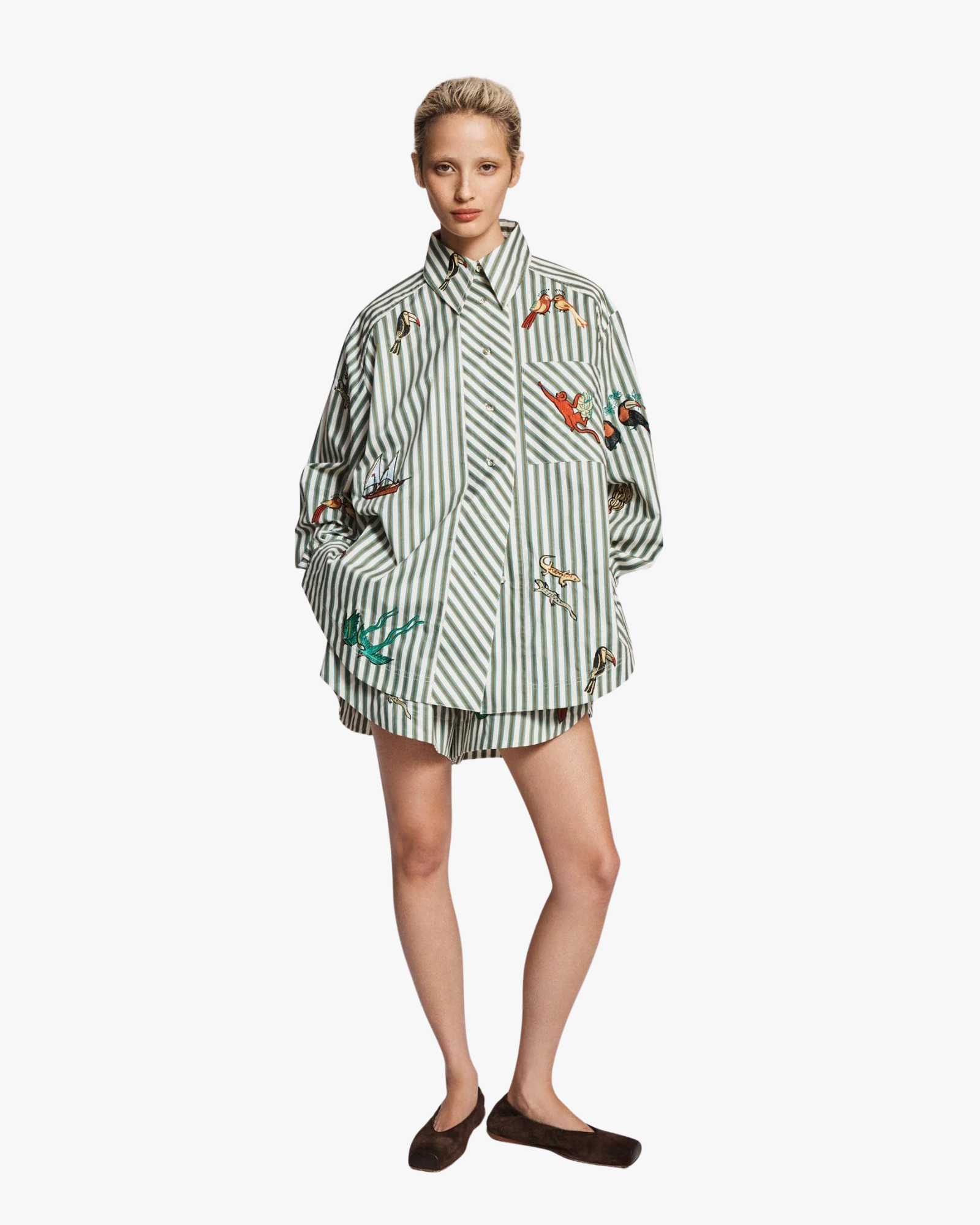 Bisou Embroidered Long Sleeve Shirt Stripe