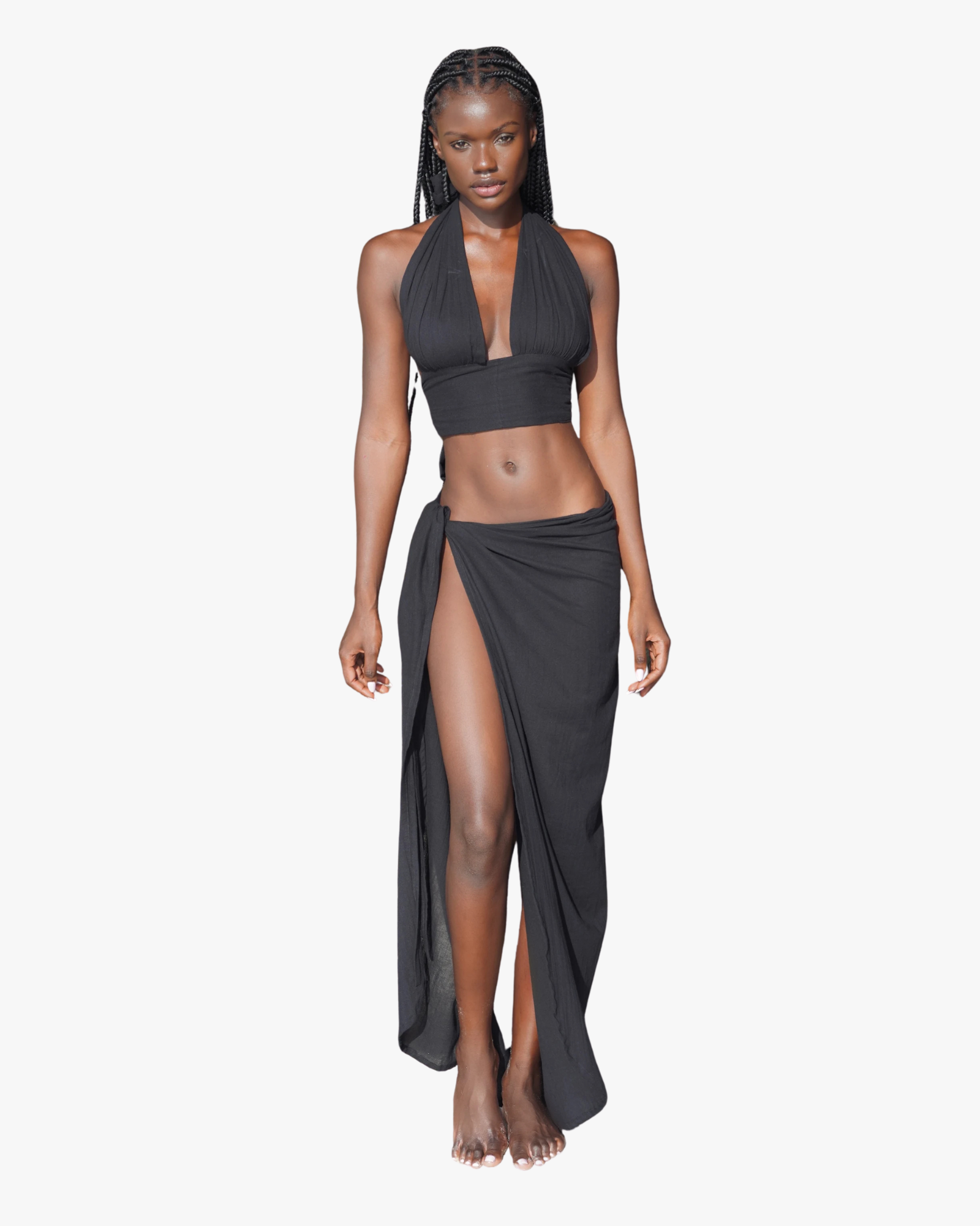 Coco Set Long Crop Top And Long Skirt Black