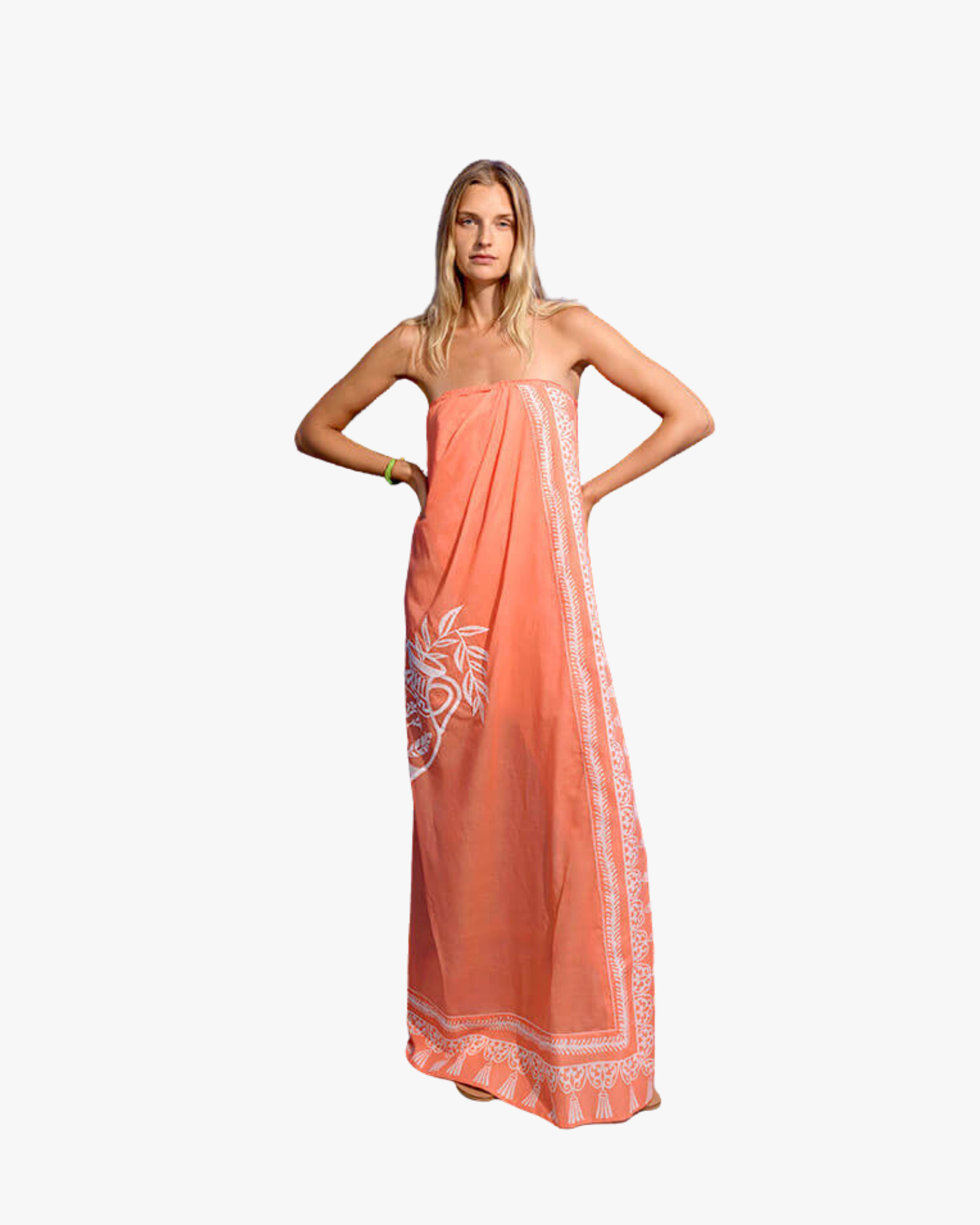 Aira Coral Embroidered Strapless Maxi Dress