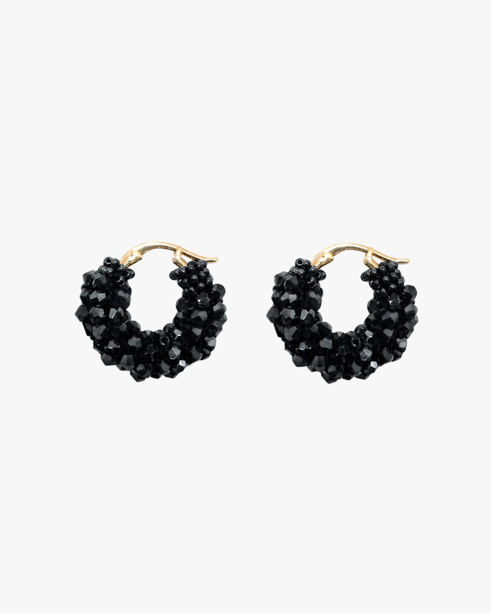 Beaded Hoops Earrings Round Black