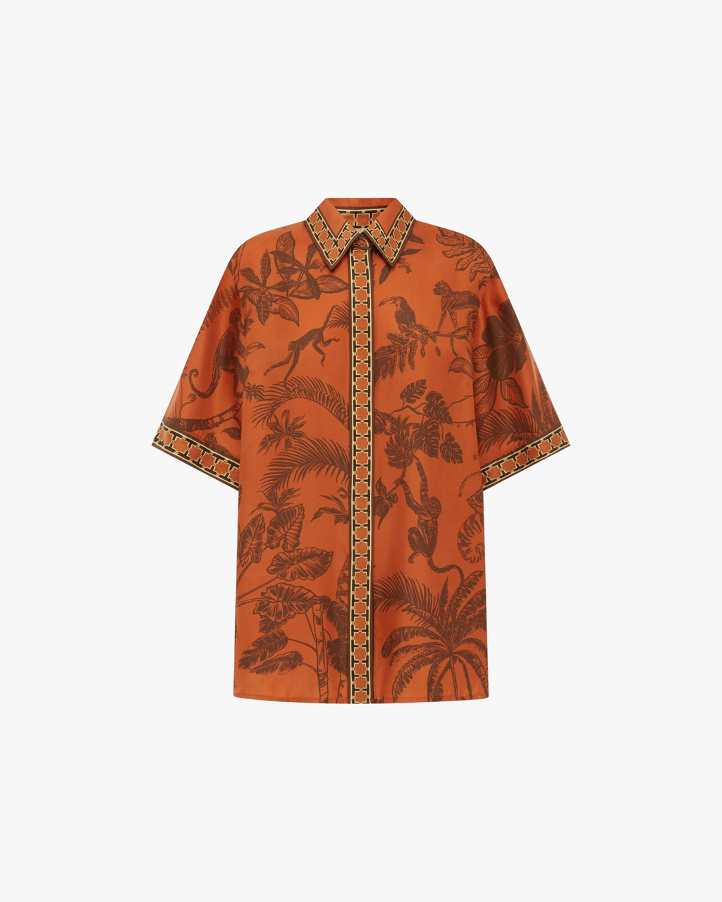 Relaxed Monkey Dance Silk Shirt Rust