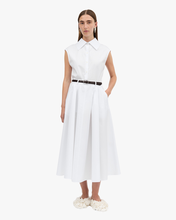 Novo White Pleated Cotton Midi Skirt