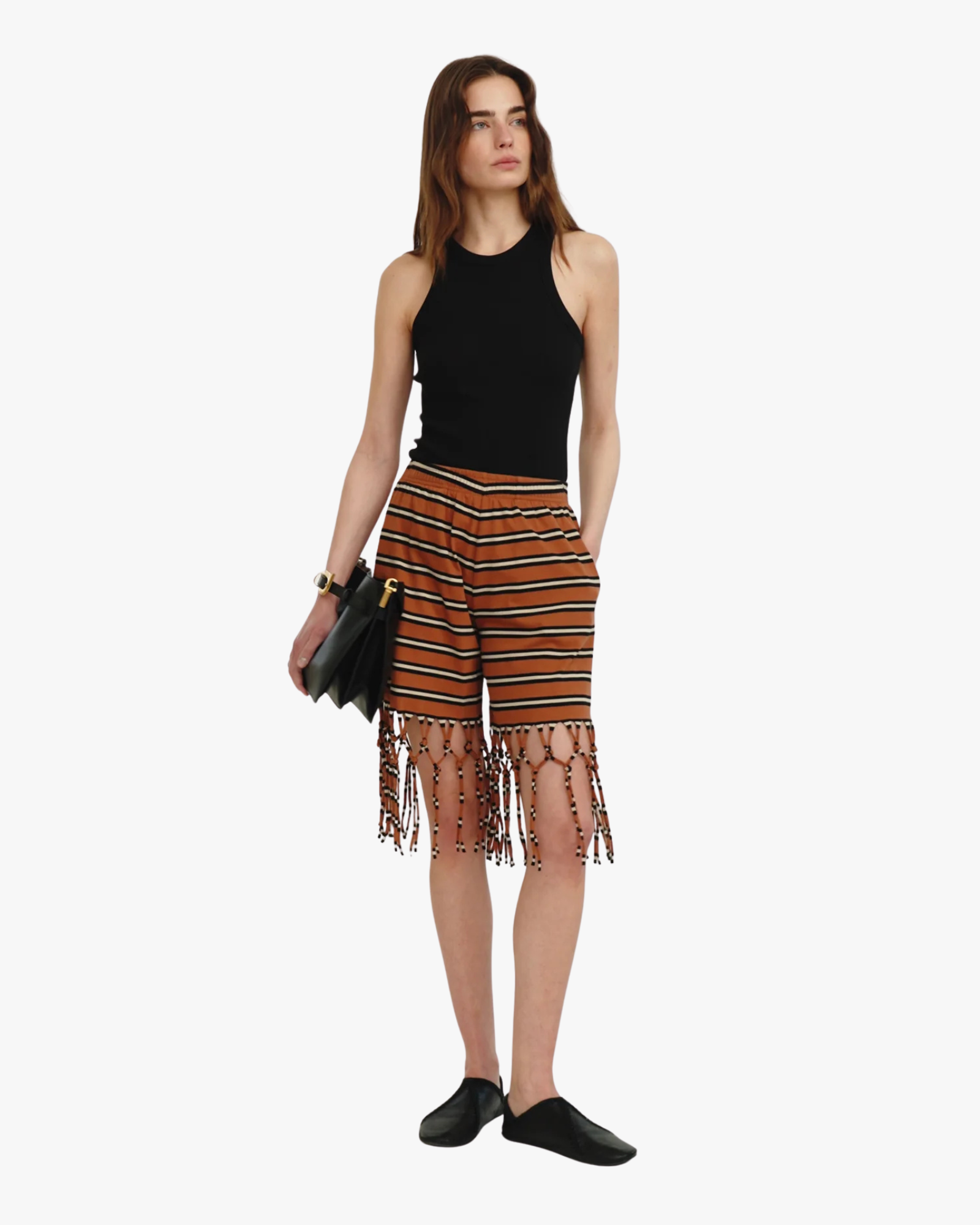 Analu - Jersey Shorts Tan/White/Black Stripe