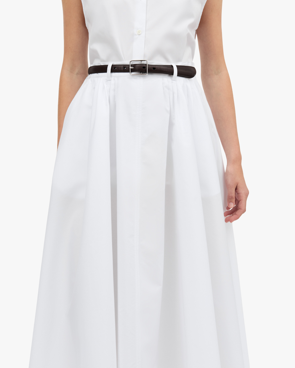 Novo White Pleated Cotton Midi Skirt