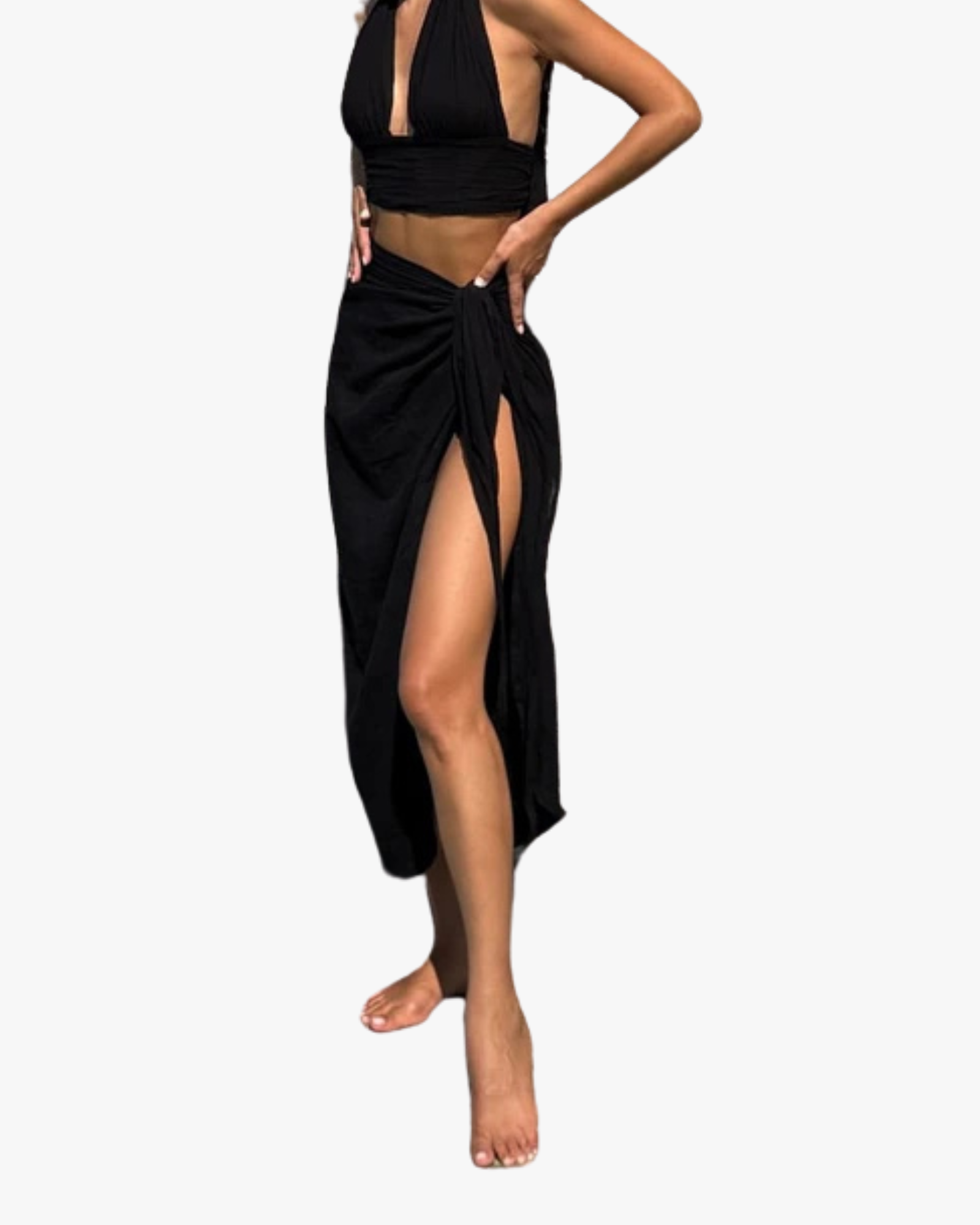 Coco Set Long Crop Top And Long Skirt Black