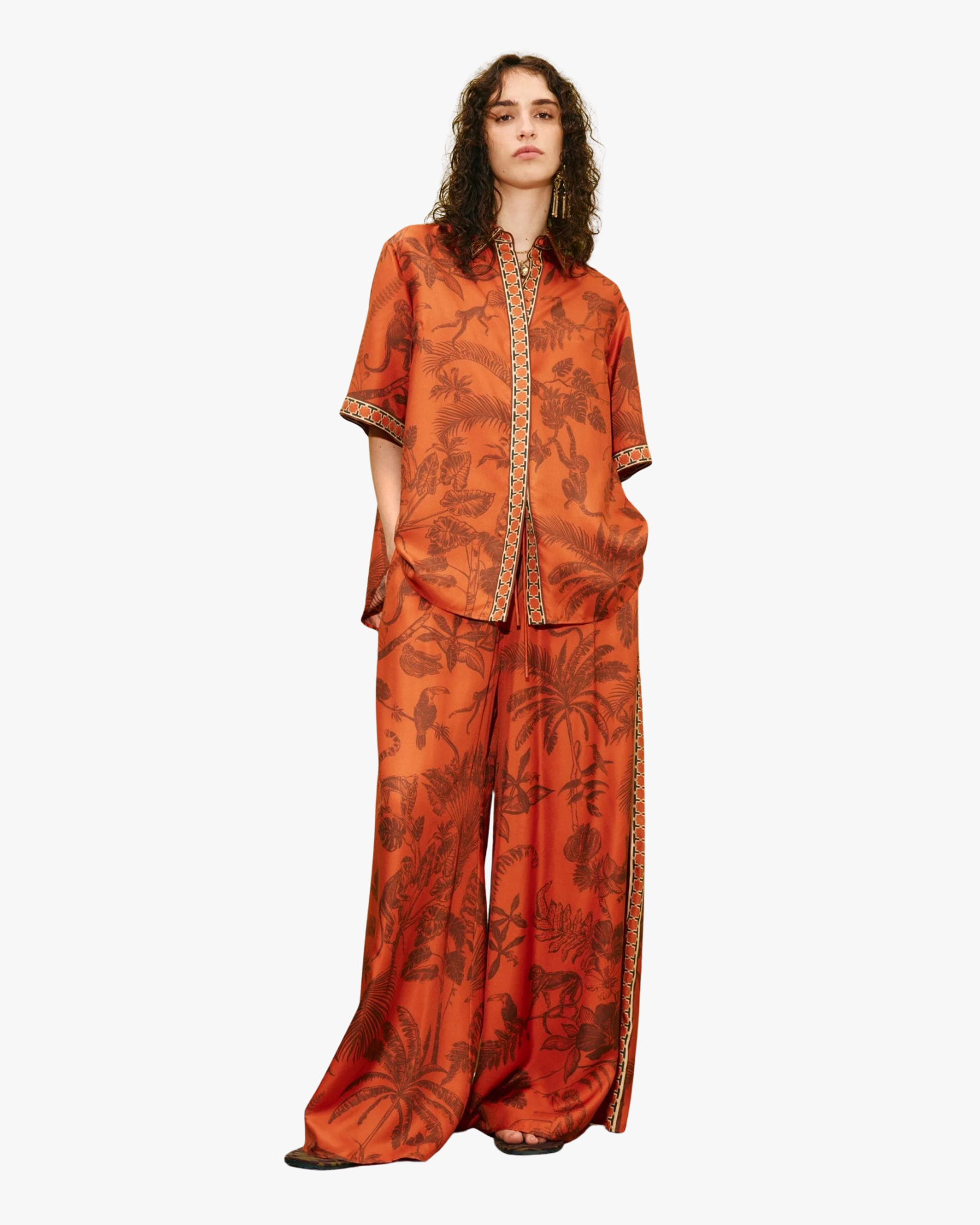 Monkey Dance Silk Palazzo Pant Rust
