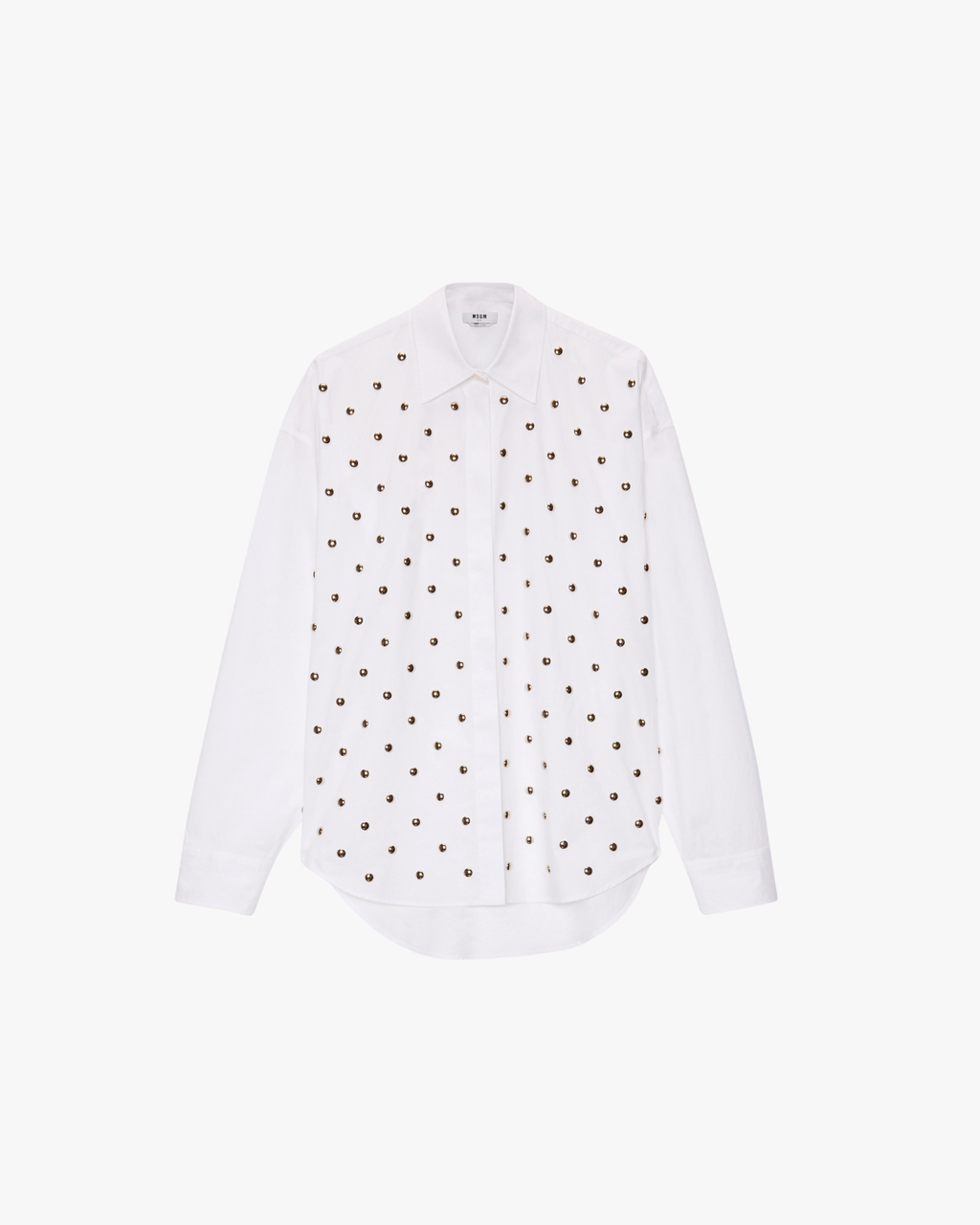 White cotton poplin shirt with studs