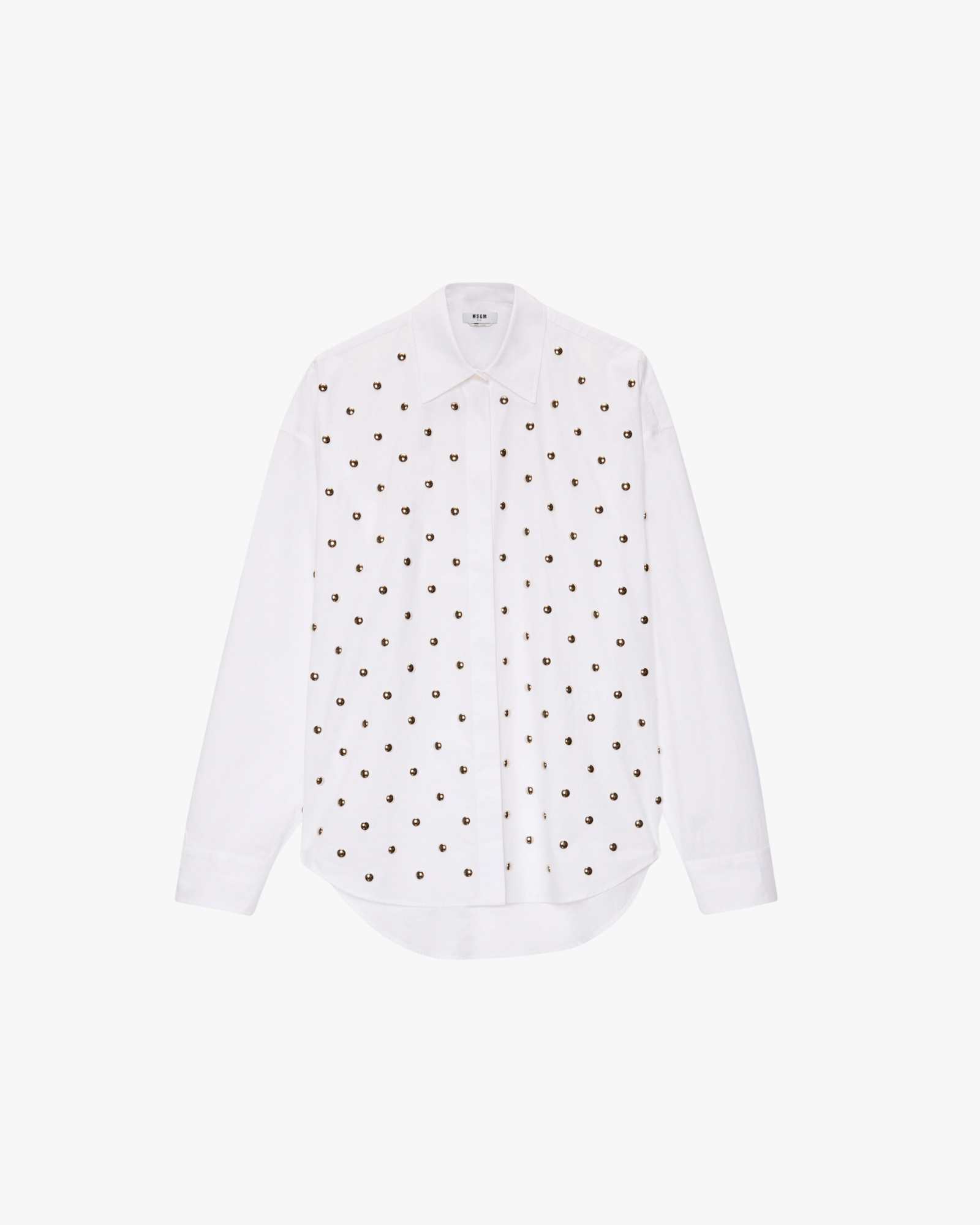 White cotton poplin shirt with studs