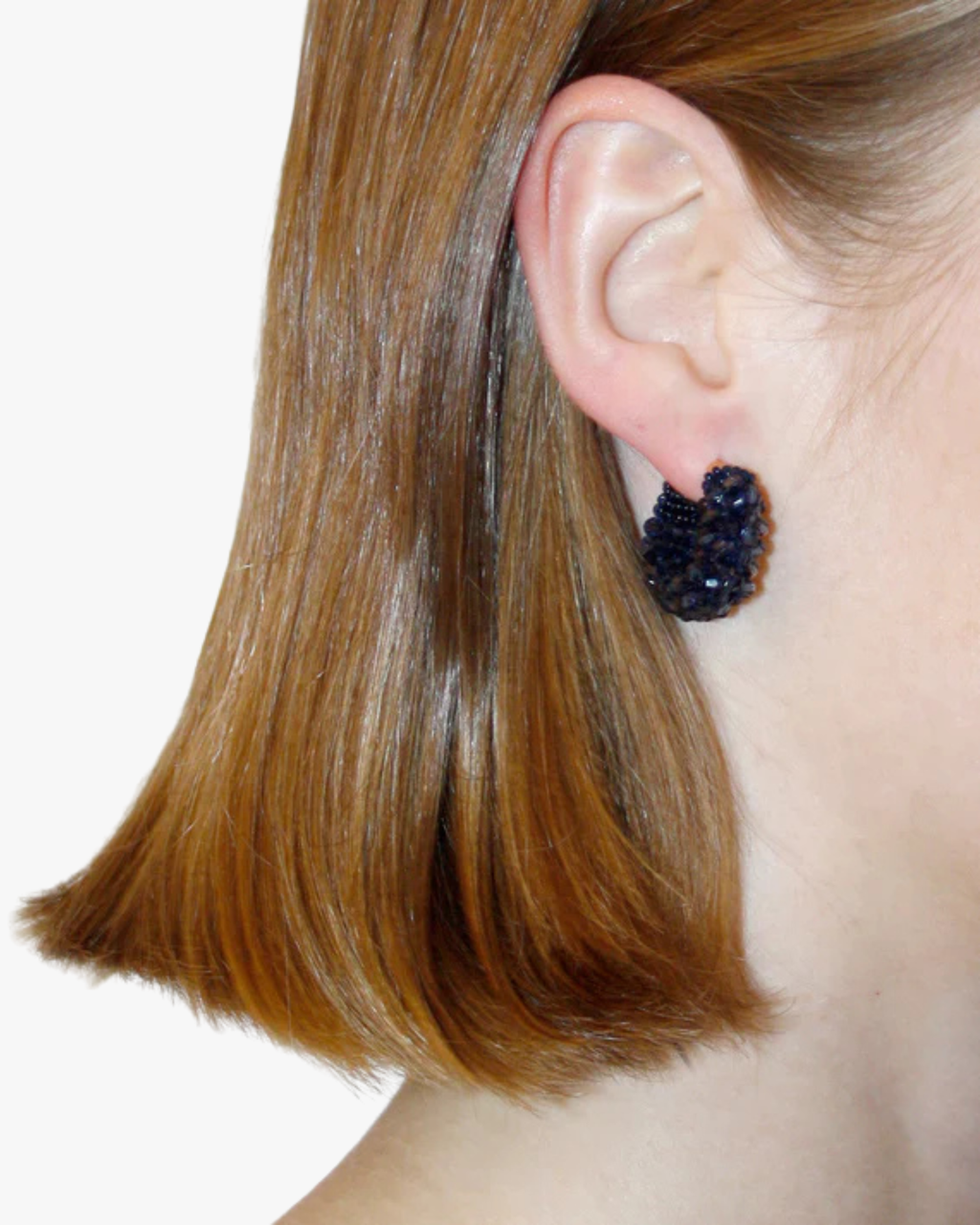 Beaded Hoops Earrings Round Black