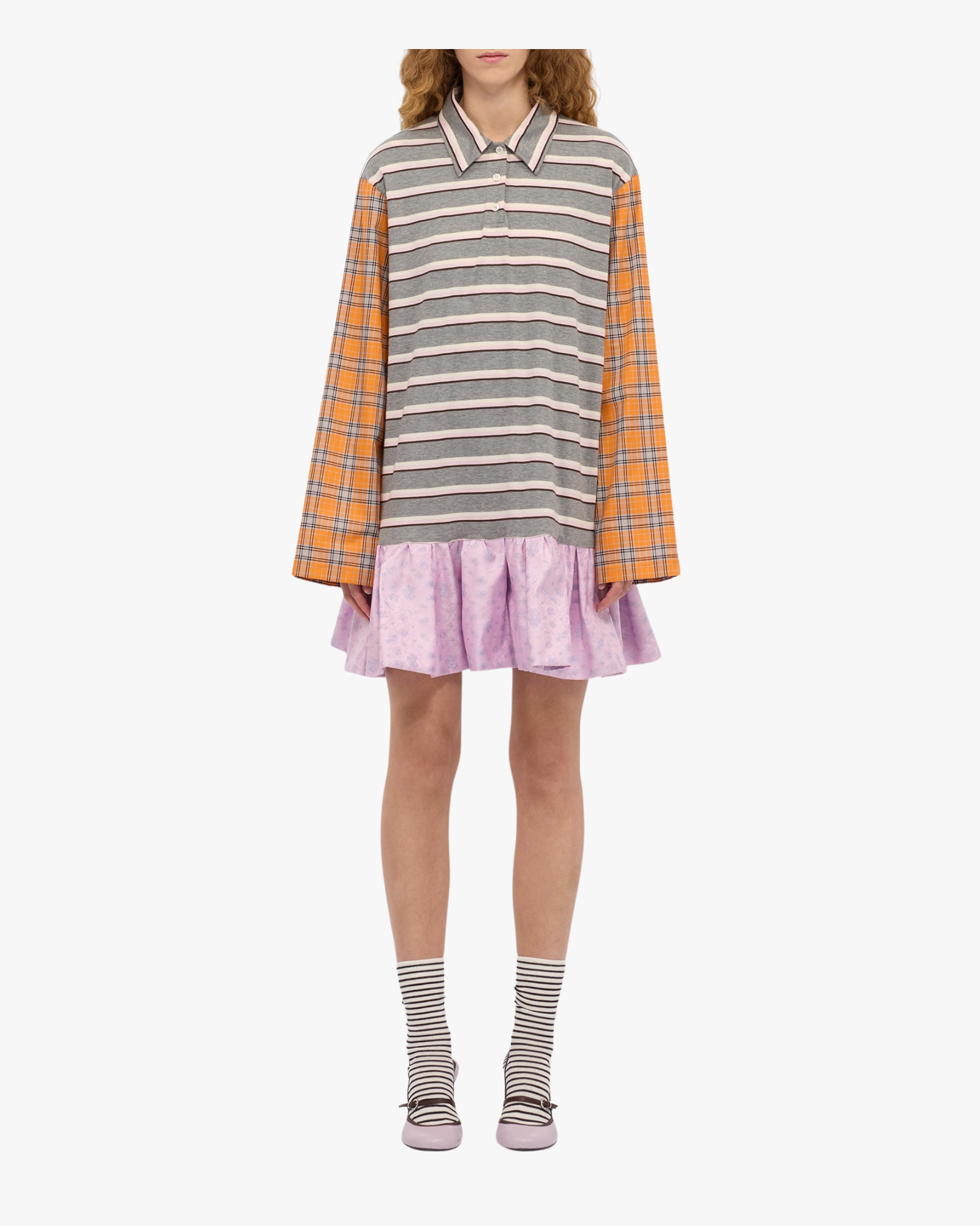 Patchwork jersey mini dress with polo neckline