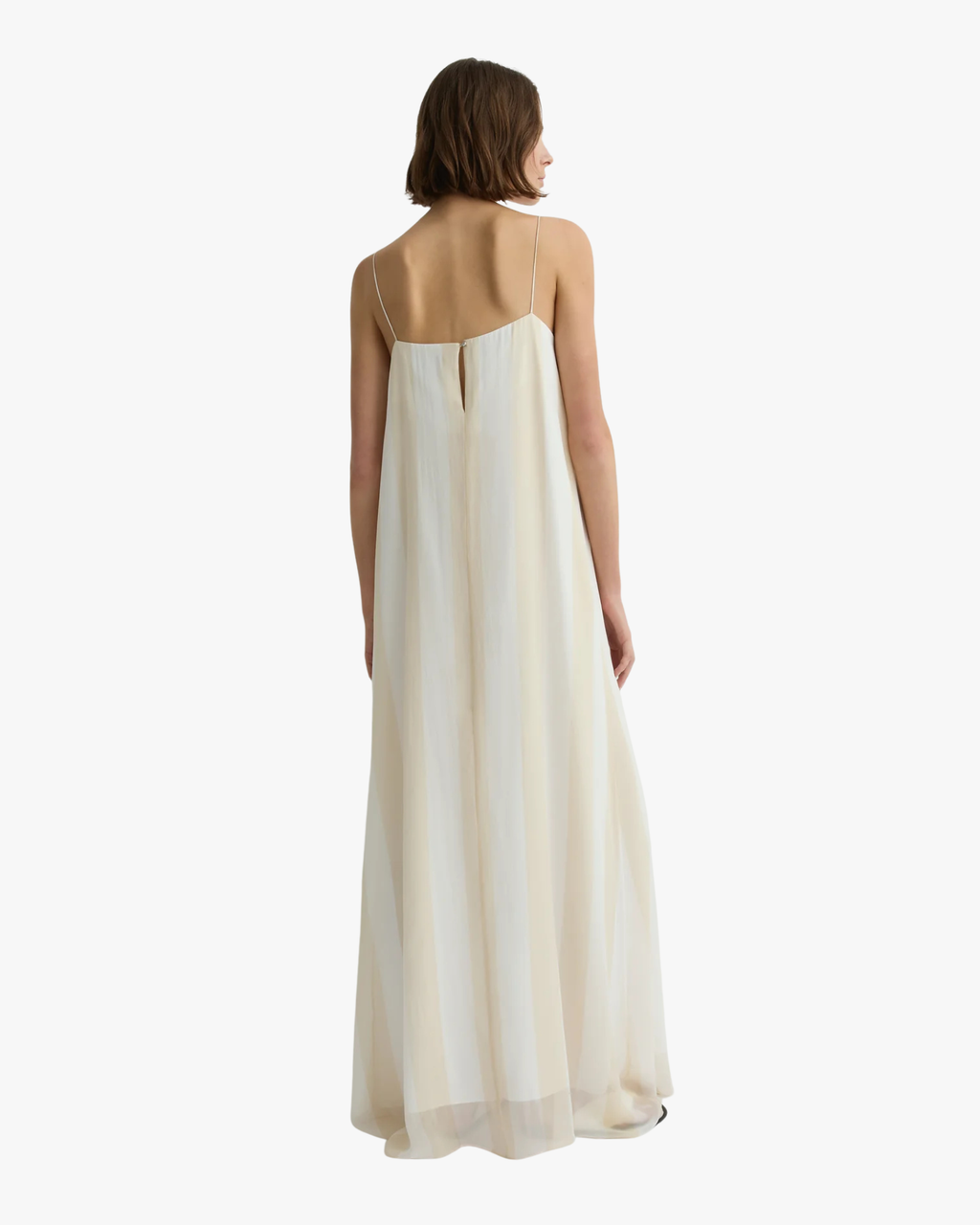 Capri Silk Chiffon Cami Dress Ecru Stripe