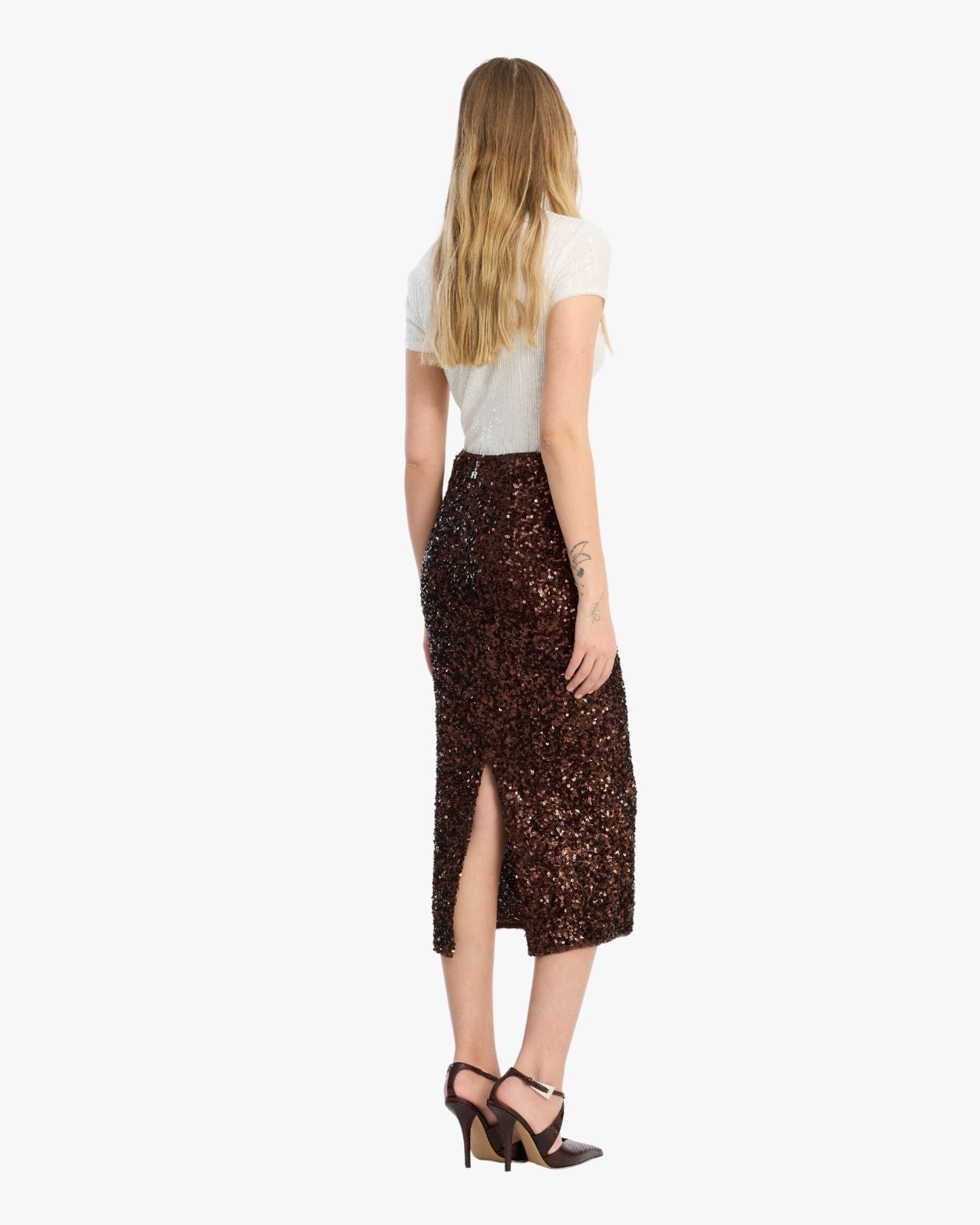 Sequin Pencil Skirt Burgundy