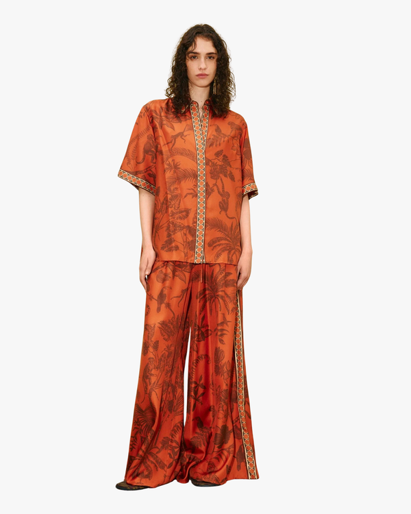 Relaxed Monkey Dance Silk Shirt Rust