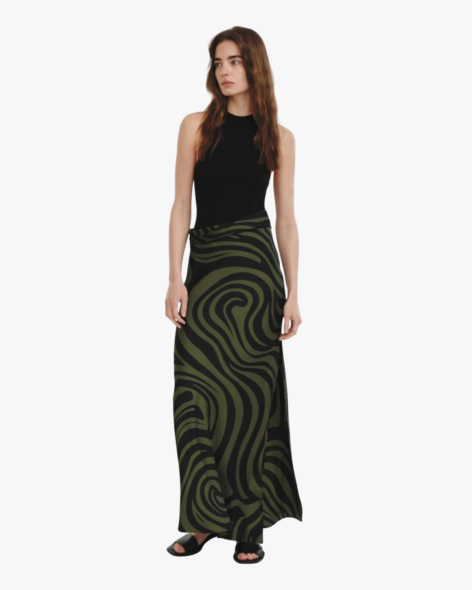 Jordyn Maxi Dress Black Midnight Green Swirl
