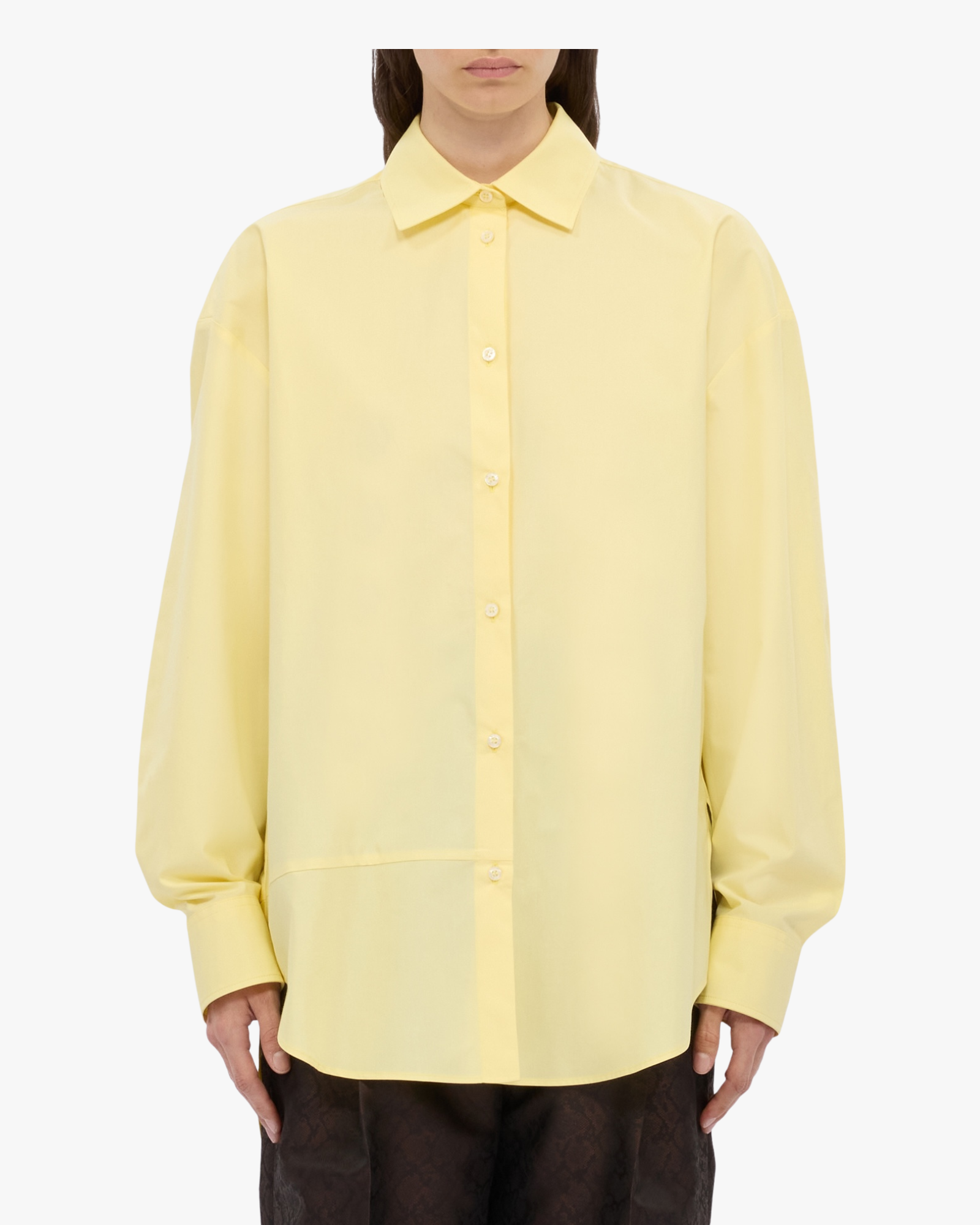 Yellow cotton poplin shirt with asymmetrical detail