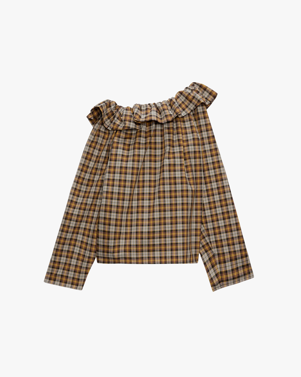 Check cotton blouse with maxi ruffle
