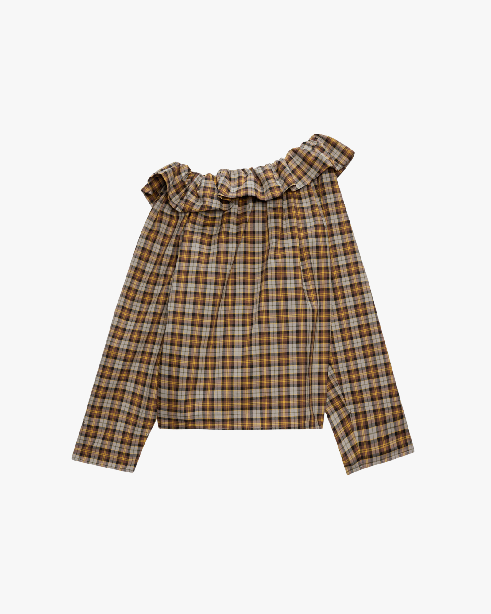 Check cotton blouse with maxi ruffle