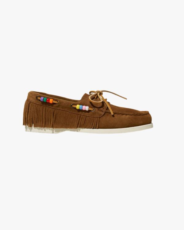 Genevieve Boat Shoes With Fringe And Beads Brown
