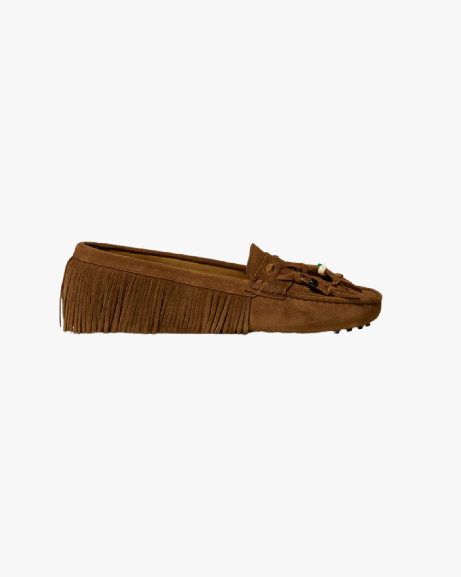 Emily Suede Shoe Sole With Fringe And Beads