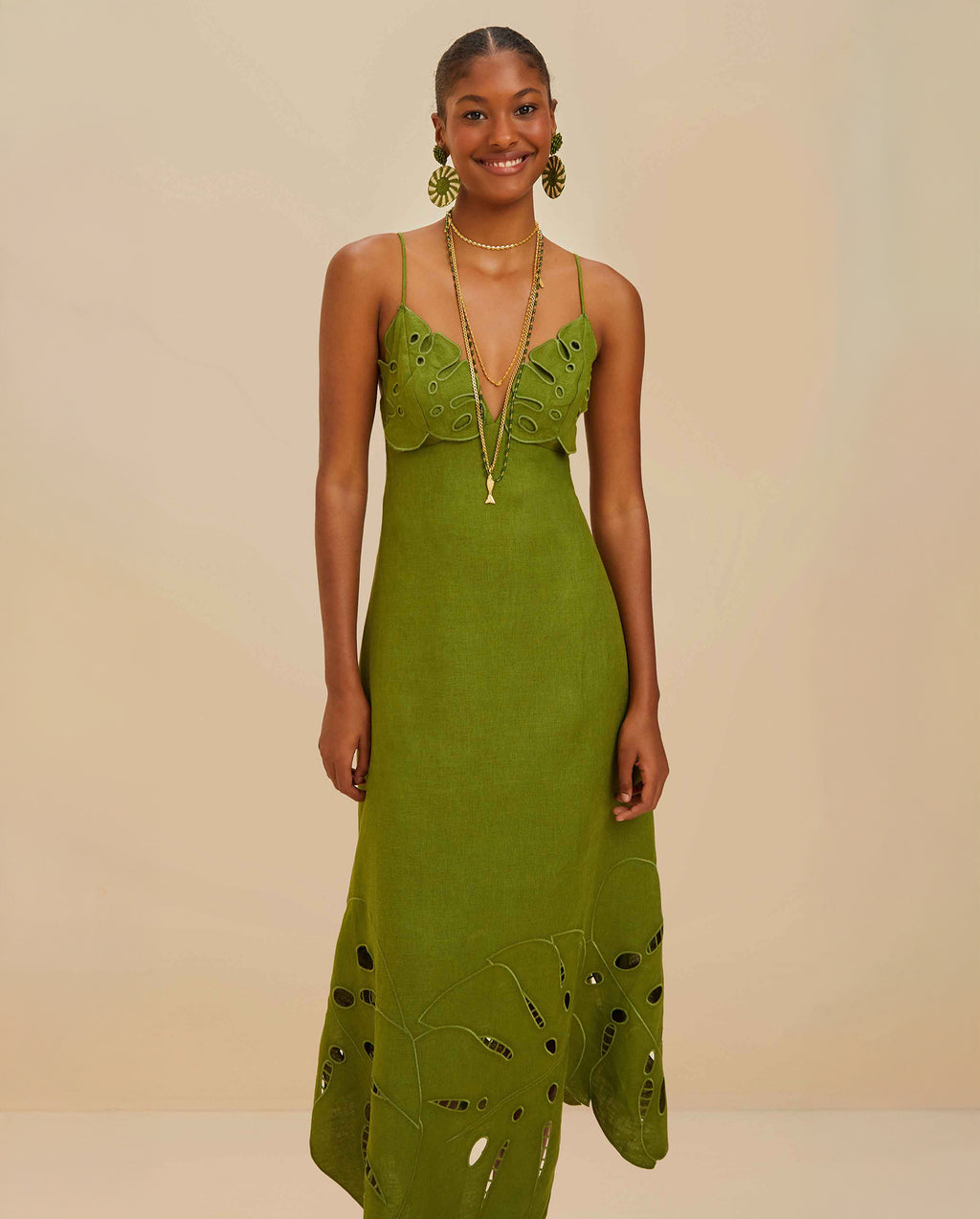 Monstera Embroidery Midi Dress