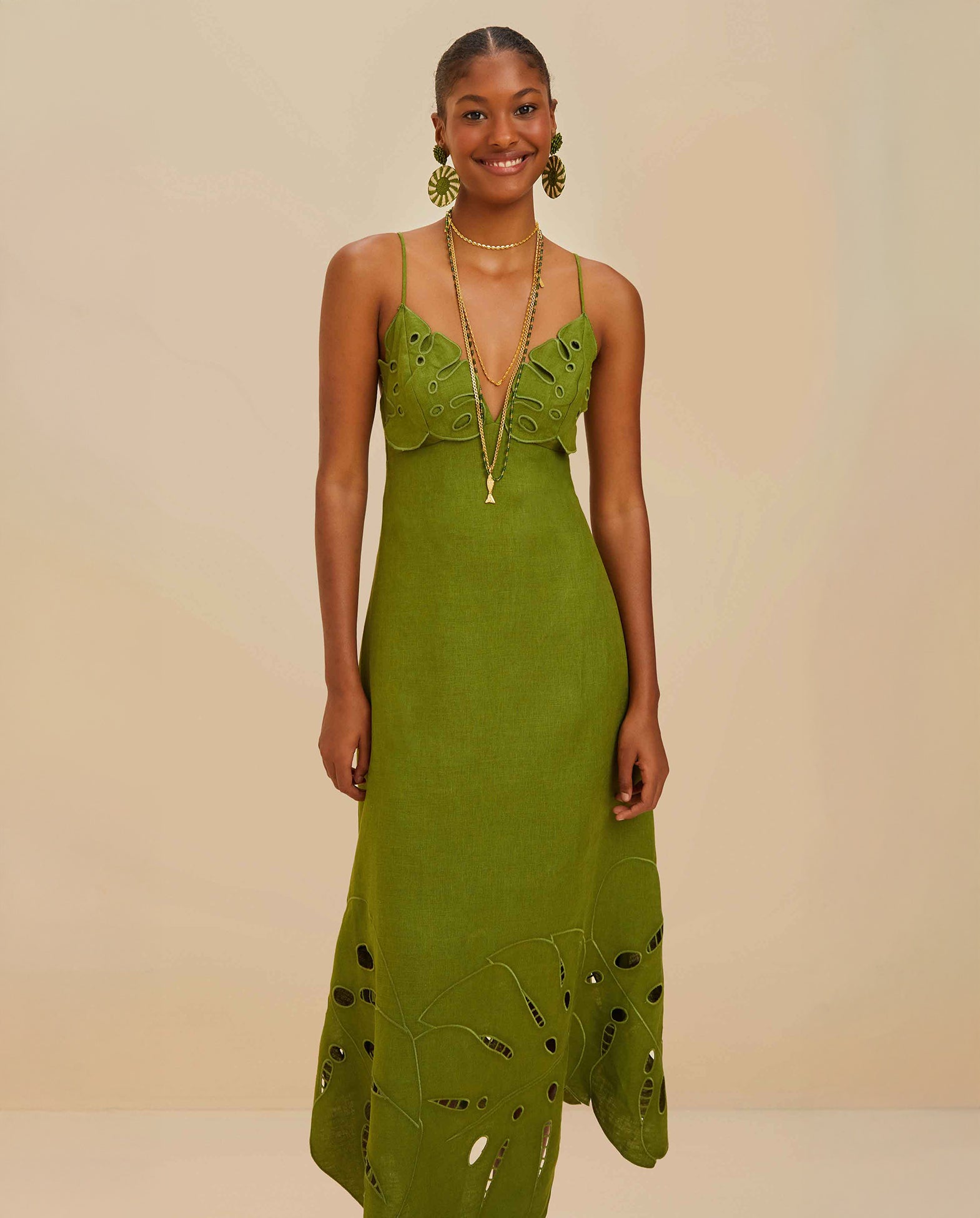 Monstera Embroidery Midi Dress