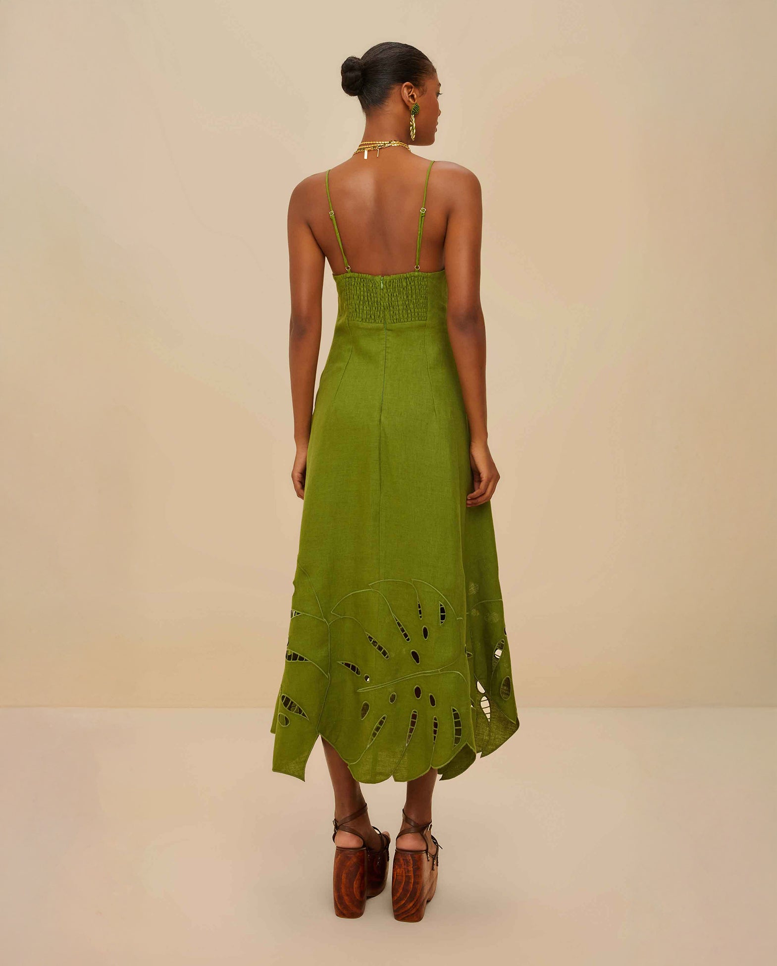 Monstera Embroidery Midi Dress