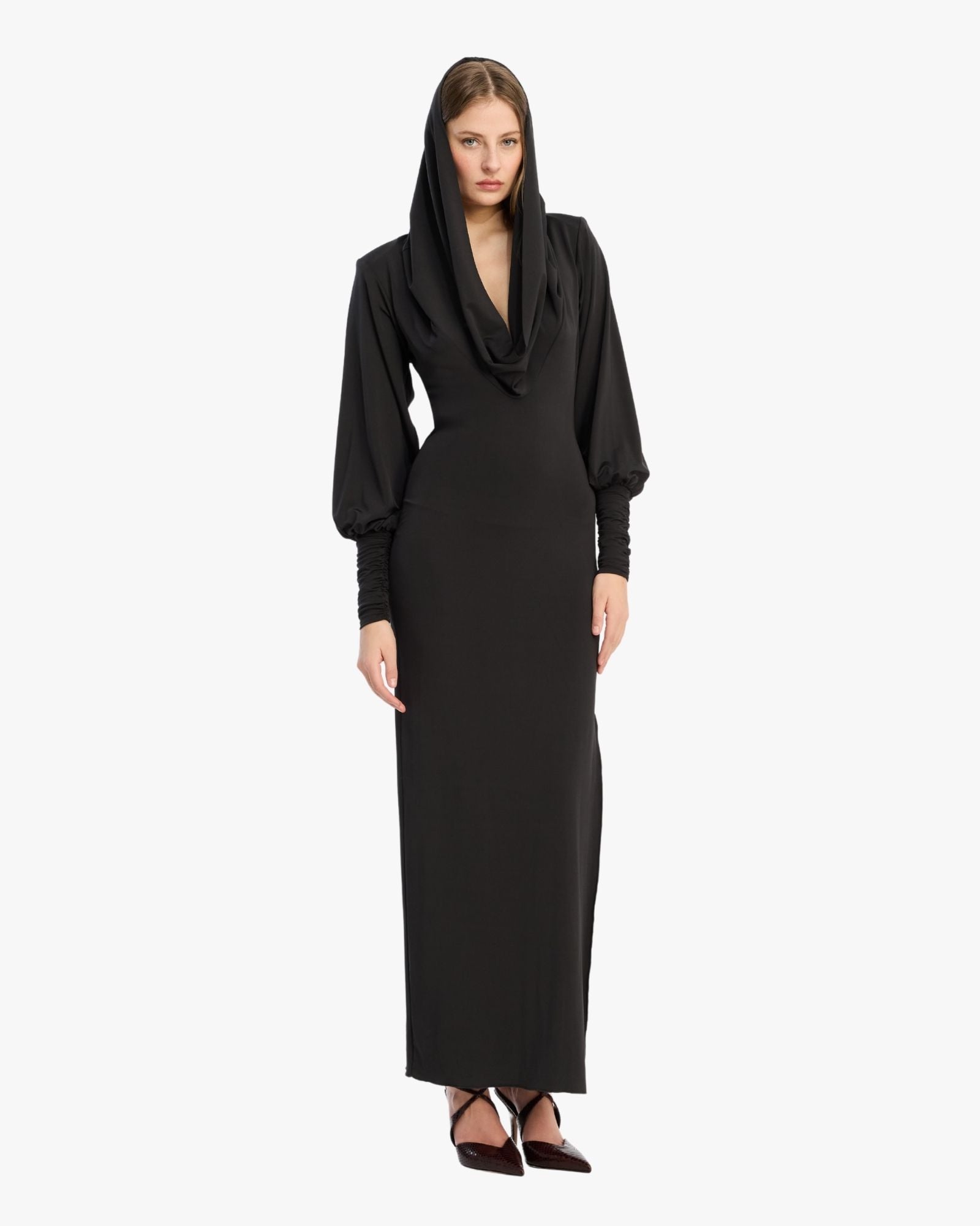 Slinky Hooded Dress Black