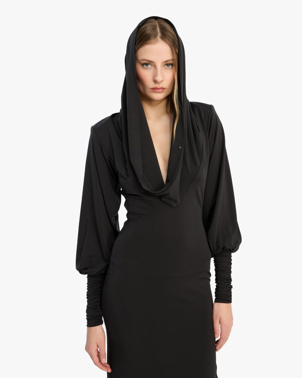 Slinky Hooded Dress Black