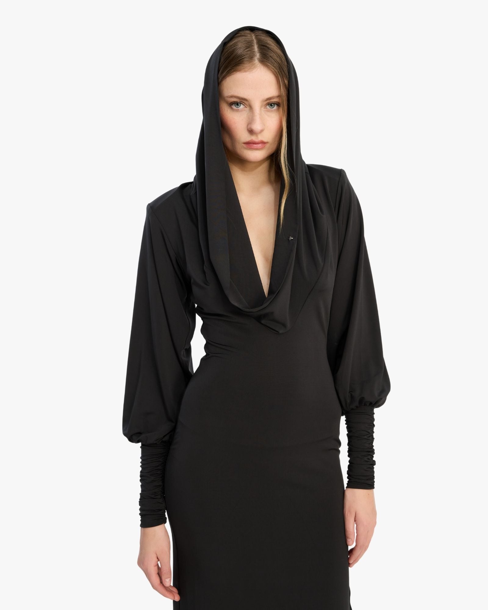 Slinky Hooded Dress Black