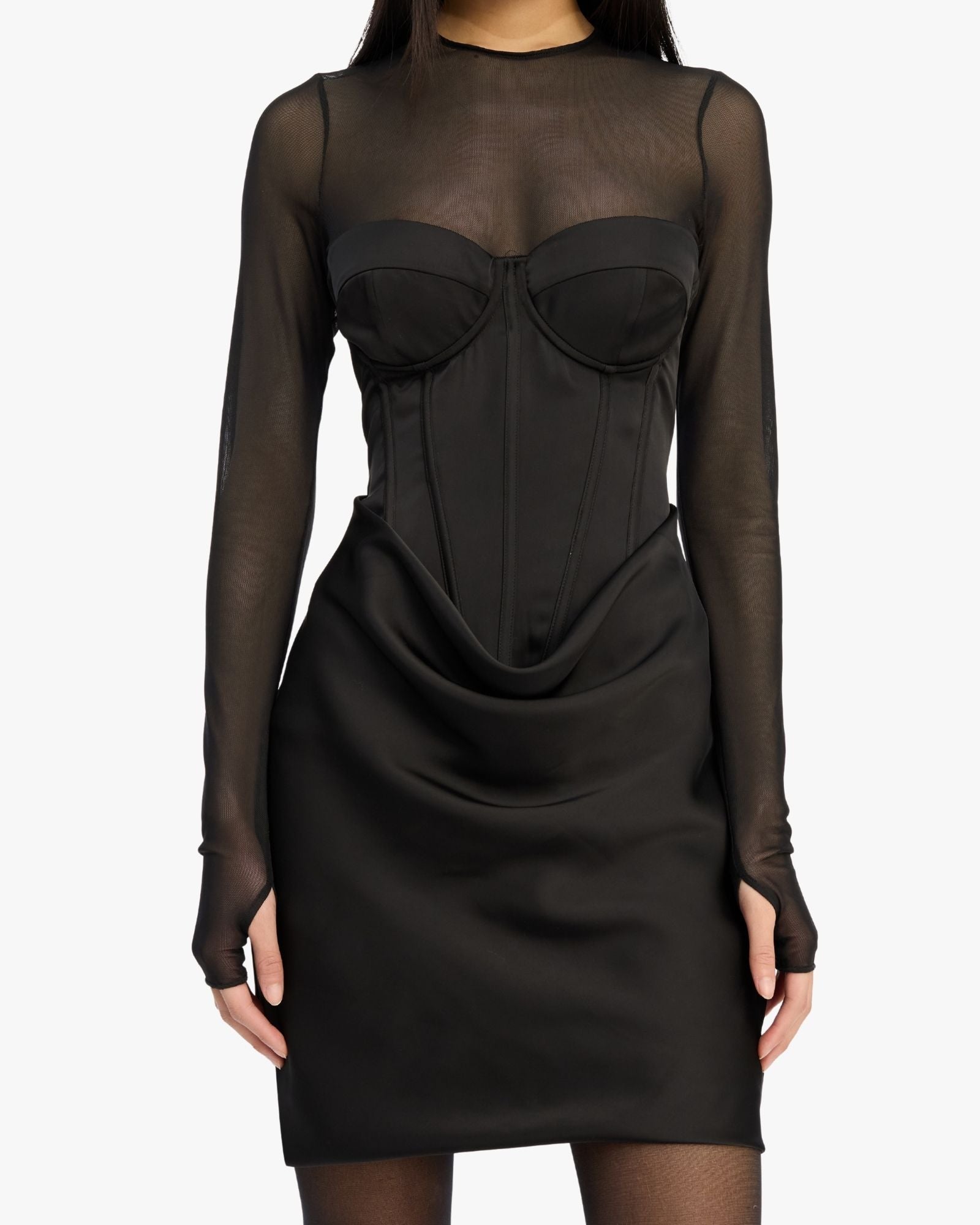Satin Corset Mini Dress Black